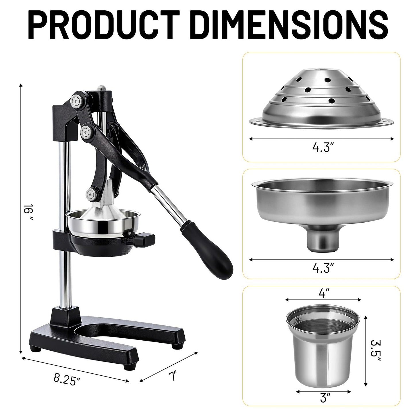 Xiwrdok Cast Iron Juicer Hand Press for Citrus Fruits,Pomegranates,Grapefruits,Heavy-Duty Cast Iron Juicer,Lemon Squeezer Manual,with Stainless Steel Cup,Easy to Use & Clean（Black）