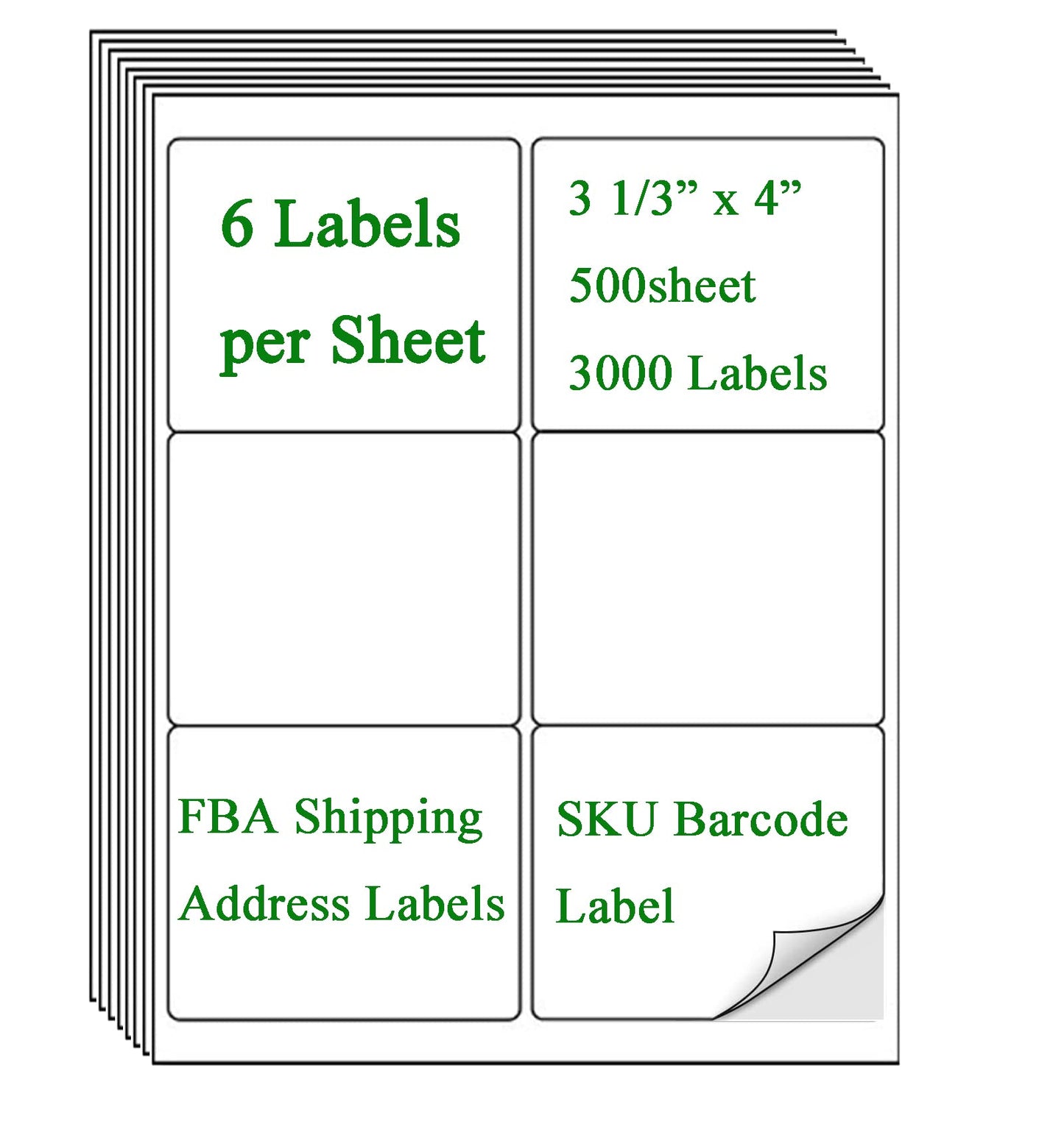 (8164/5164) 6 Up Shipping Address Labels, 3.33" X 4" FBA SKU Barcode Label for Inkjet/Laser Printer (500 Sheet -3000 Labels)
