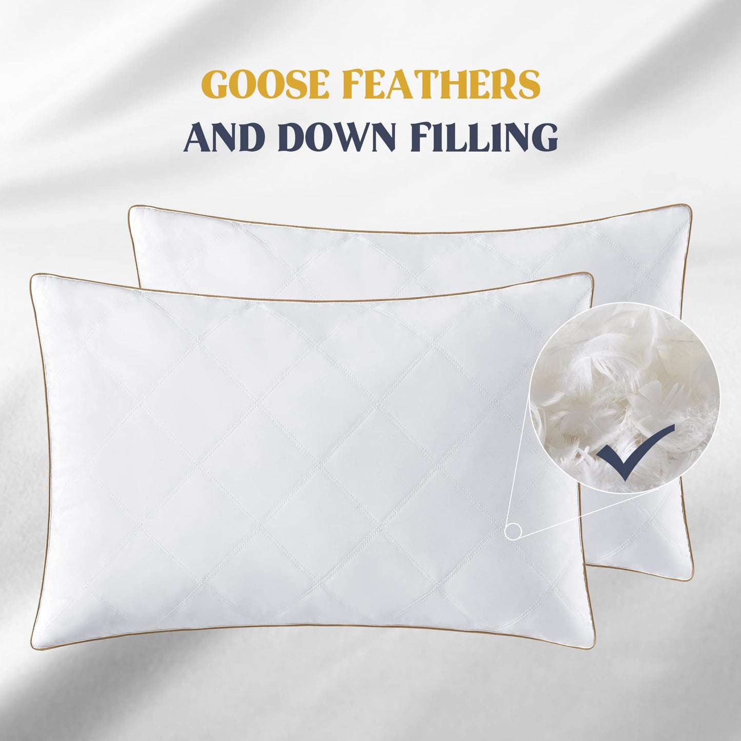 puredown® Goose Feathers and Down Pillow with Diamond Quilting with 100% Cotton Cover, Pack of 2, Standard Size