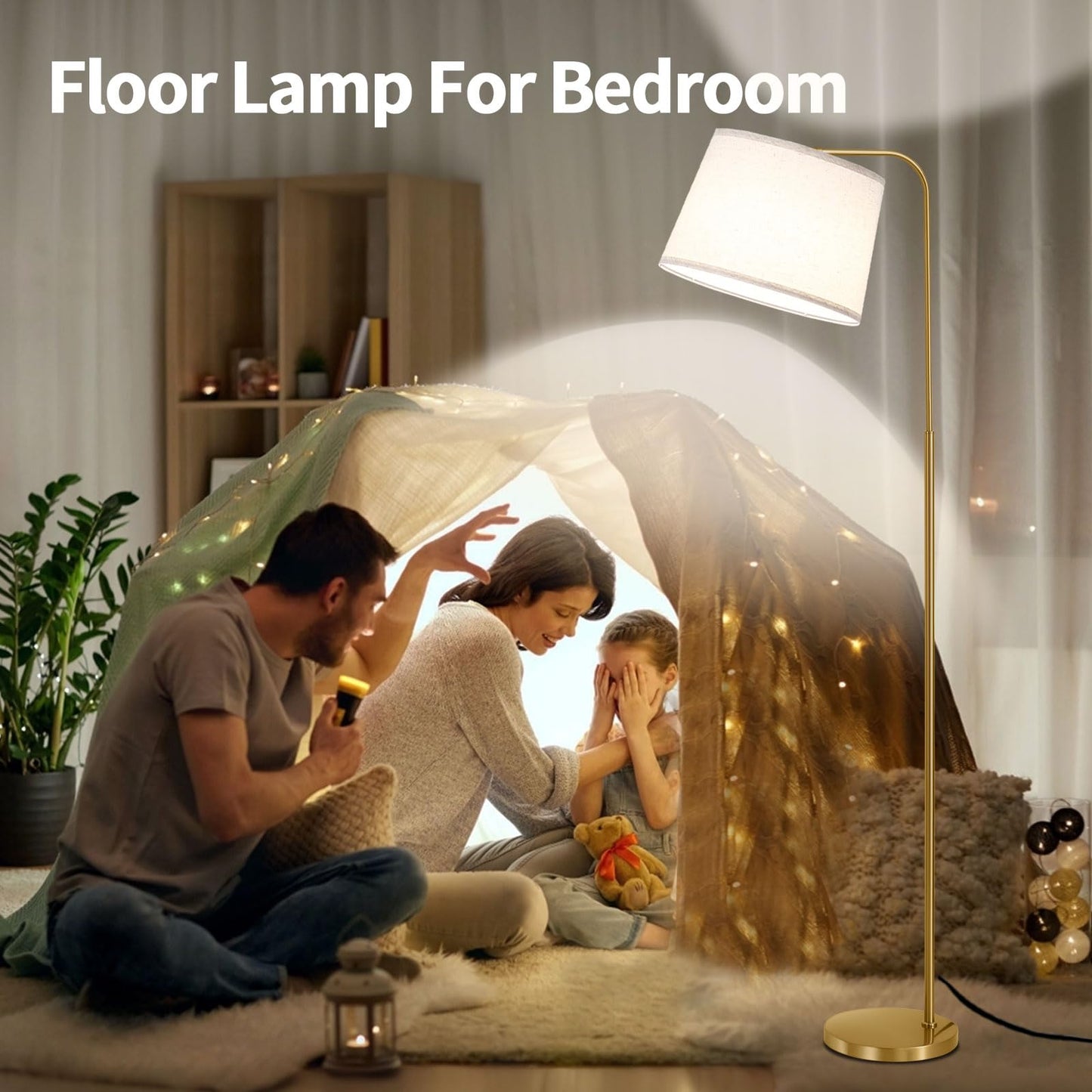 lumsic Floor Lamp for Living Room, Dimmable Modern Floor Lamps for Bedroom, Remote Control Modern Corner Standing Lamps, Nursery Industrial Adjustable Arc Tall Lamp with 9W Bulb for Office Reading