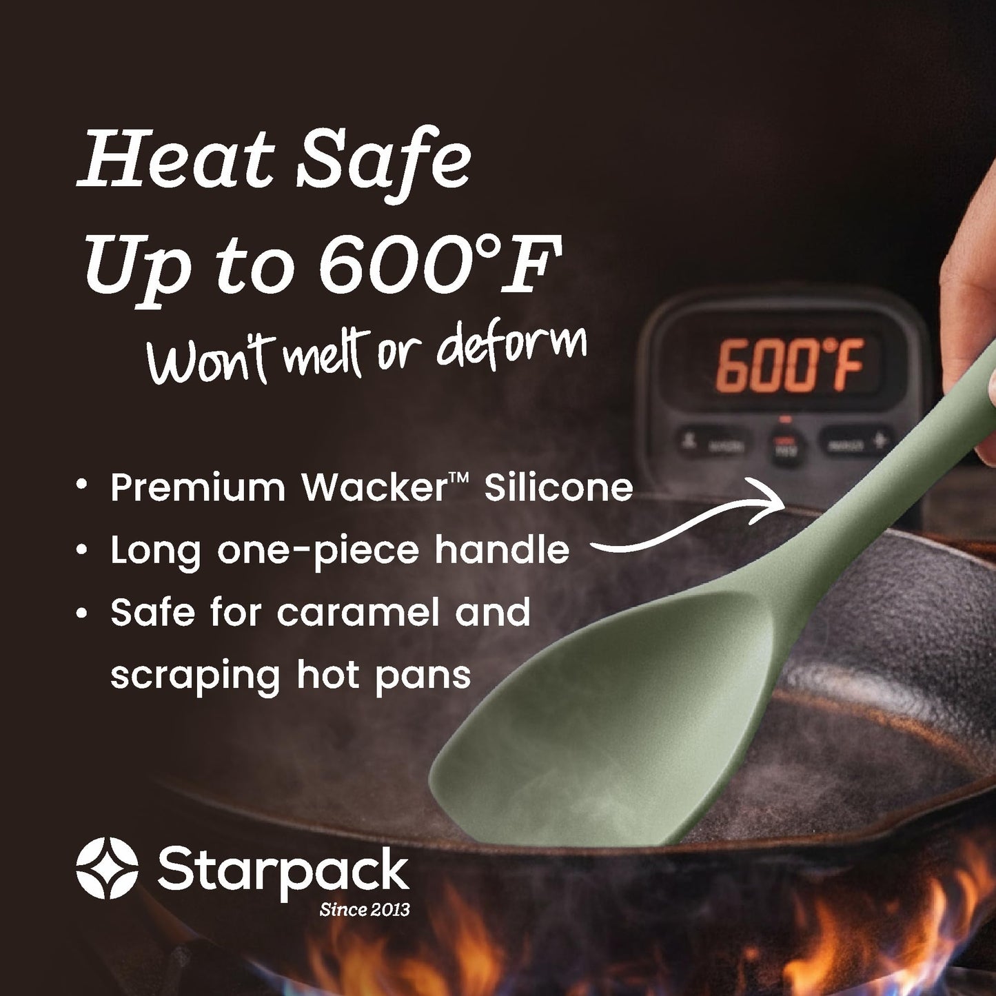 Starpack Like a Boss XL Silicone Cooking Utensils Set (6-Piece, 13.5") - LFGB Certified, 600°F Heat Resistant, BPA-Free - Heavy-Duty Steel Core, Dishwasher Safe - for Nonstick Cookware, Sage Green