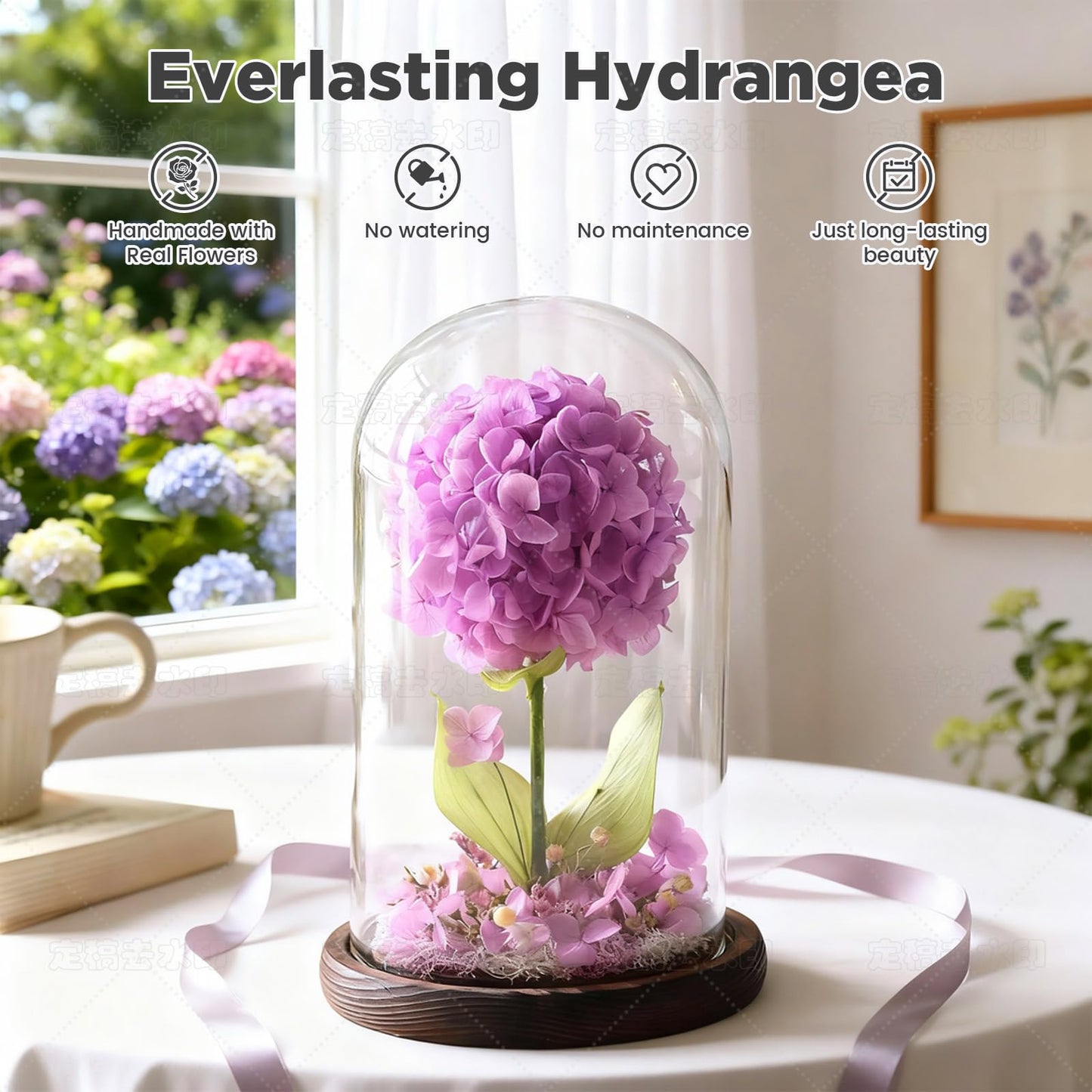 AIMEYE Forever Hydrangeas in Glass Dome,Forever Preserved Flowers Gifts Mothers Day Birthday for Grandma Women Mom Wife,Fresh Flowers for Delivery/Purple Hydrangea