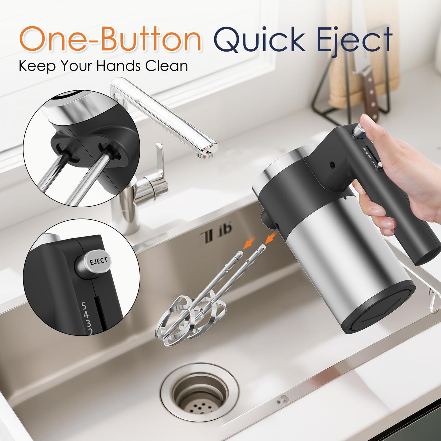 CHIDOLL 600W Hand Mixer, 5-Speed Electric Hand Held Mixer for Baking, Lightweight Stainless Steel Hand Beaters *2 & Dough Hooks*2 with Eject Button, Kitchen Mixer for Cream, Cookies, Dough