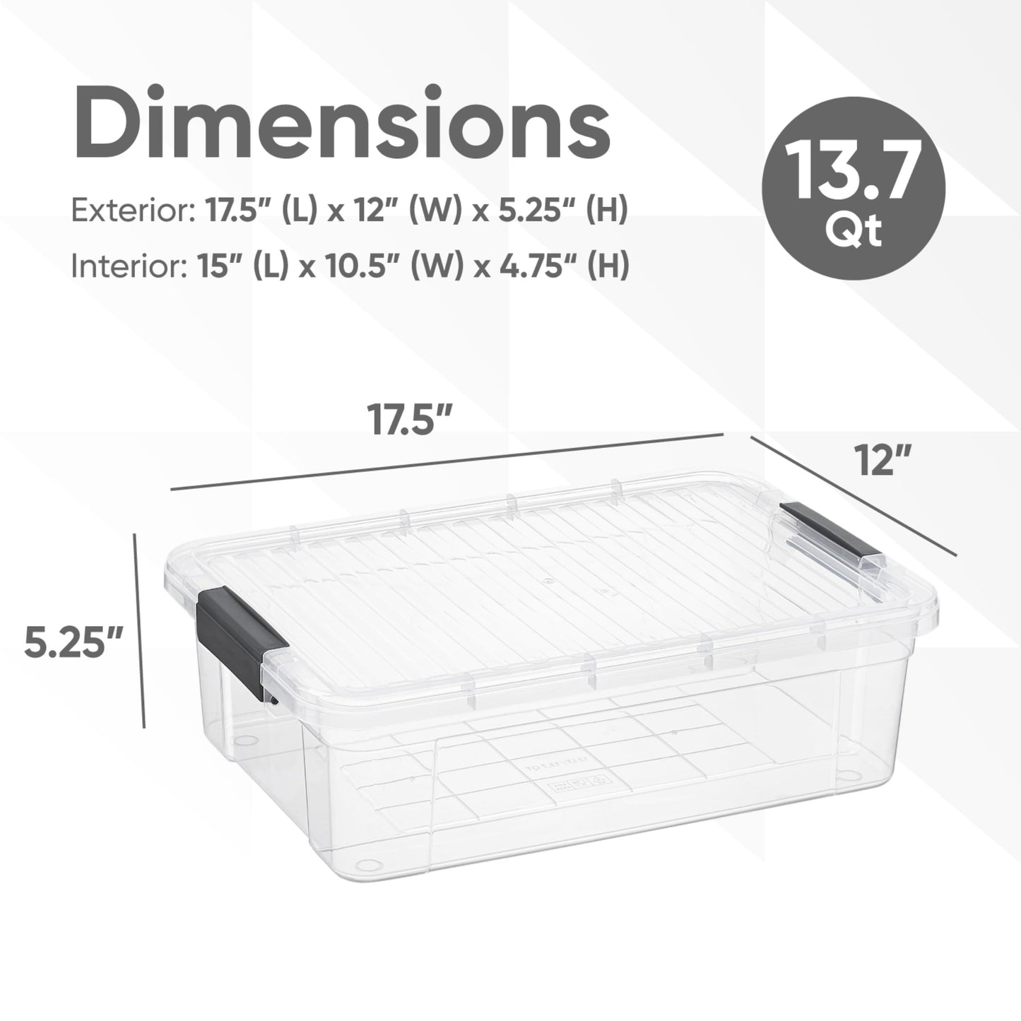 Superio Clear Storage Box with Lid, 13.7 Quart Plastic Container Bins for Organizing, Stackable Crates, BPA Free, Non Toxic, Odor Free, Organizers for Home, Office, School, and Dorm