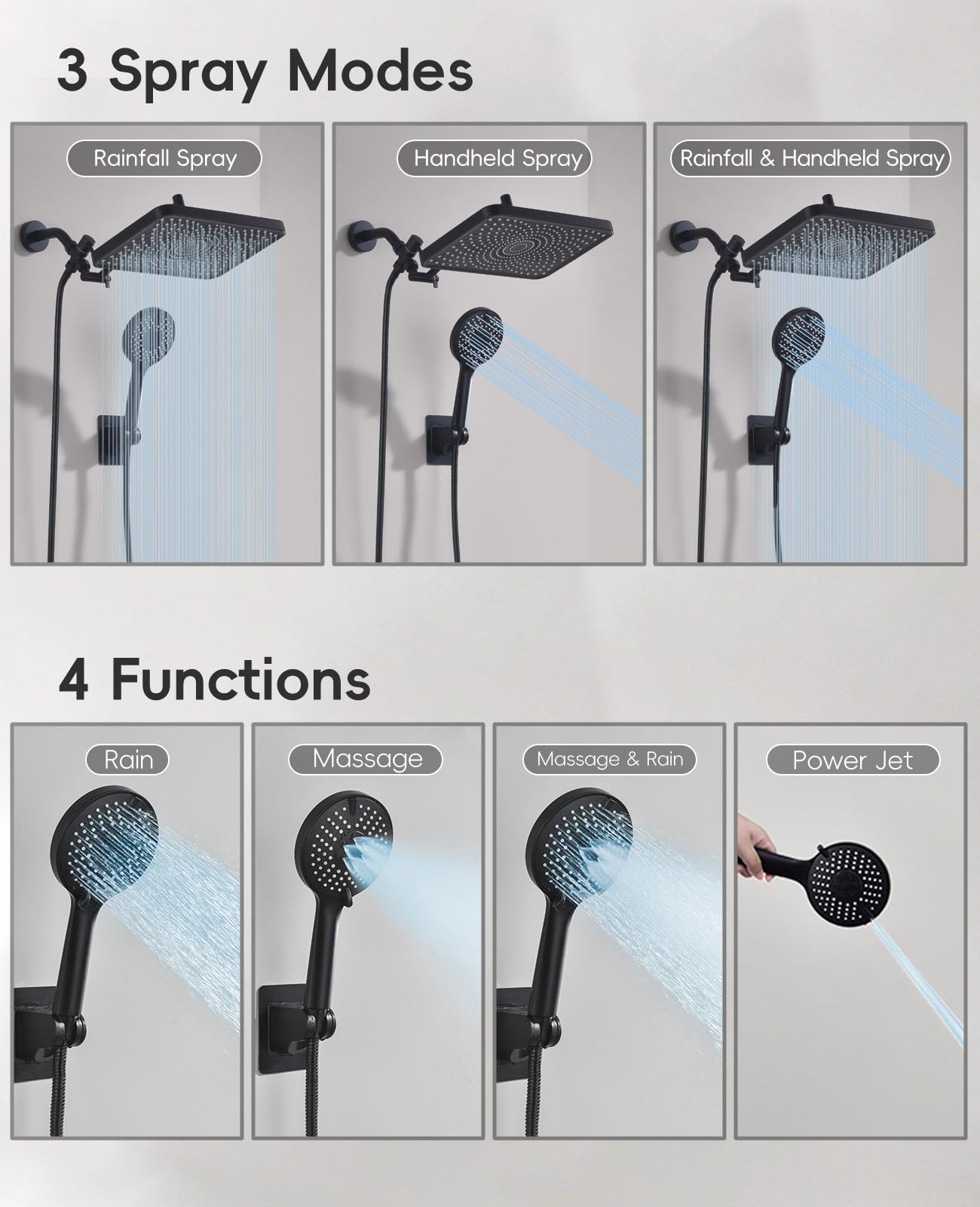 Starry Sky 12.2" Rain Shower Head with Handheld Spray Combo, High Pressure Rainfall Shower Head, Height Adjustable Dual Shower Head, Luxury Waterfall Showerhead Bathroom | Air-in Tech