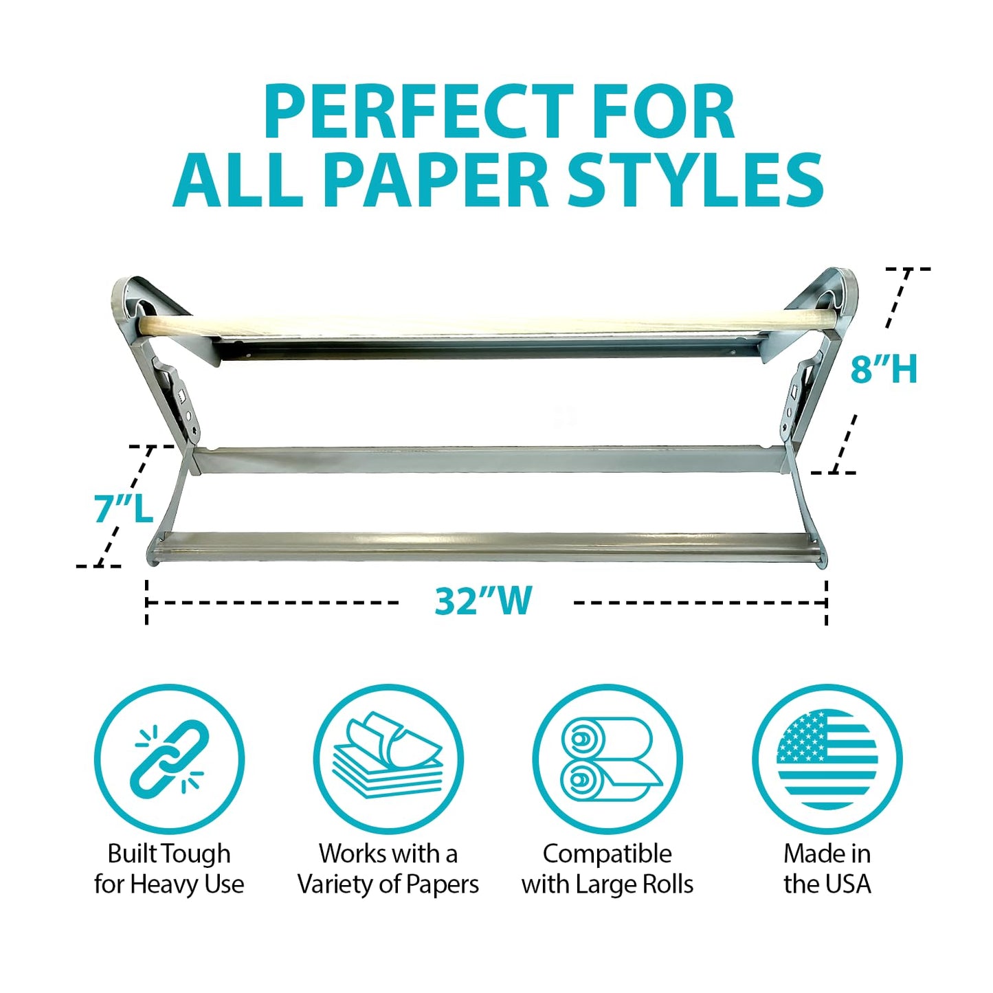 MetCrafted 30" Roll Paper Dispenser with Cutter - Wall Mount or Desktop Metal Straight Edge Cutter - Fits Craft Paper Roll, Freezer, Wrapping, Butcher Papers, or Cling Film - Non-Sharp Edge, Grey