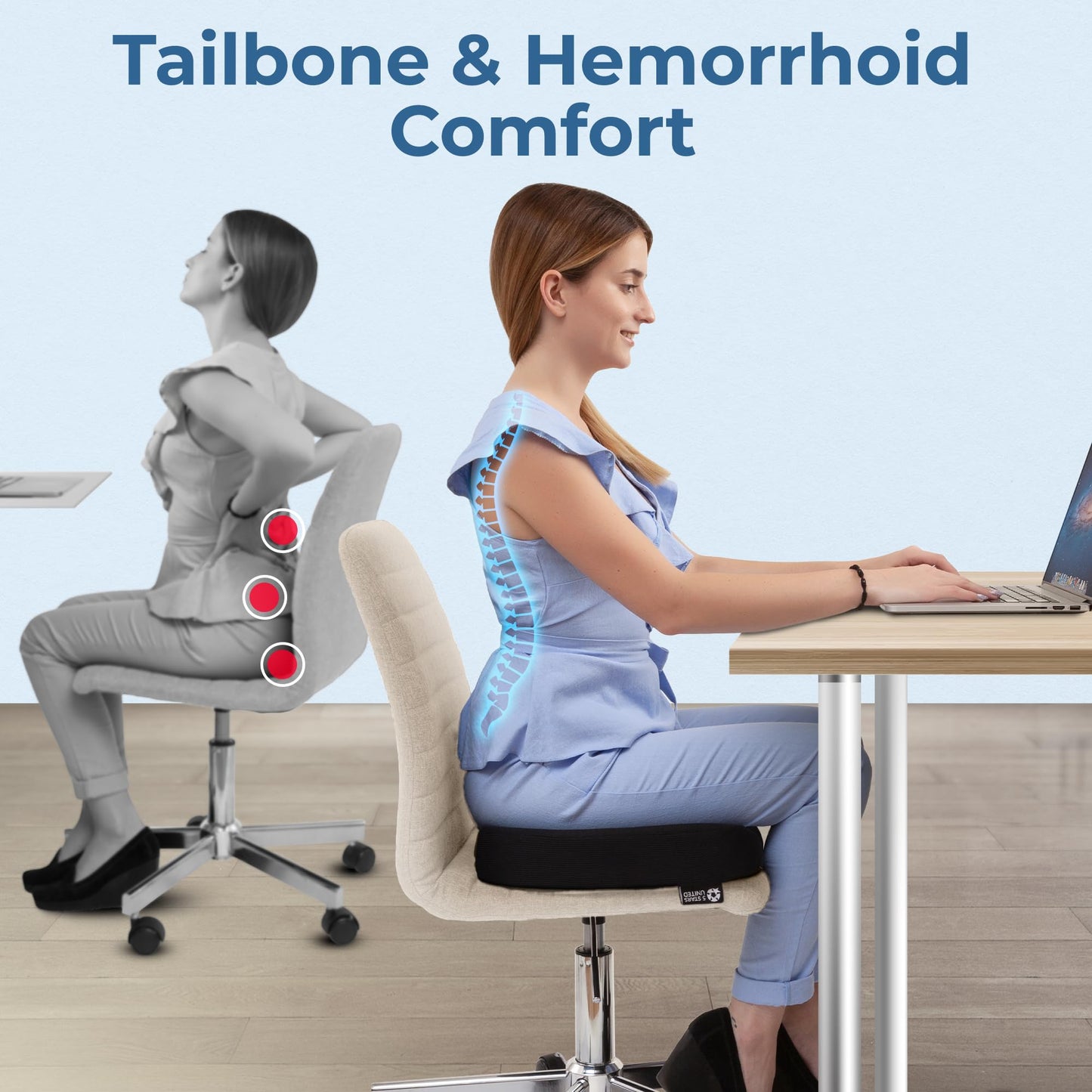5 STARS UNITED Donut Pillow Hemorrhoid Tailbone Cushion – Large Floor Cushion for Pain Relief – Coccyx, Prostate, Sciatica, Pelvic Floor, Pressure Sores, Pregnancy, Postpartum Recovery, Arctic Black