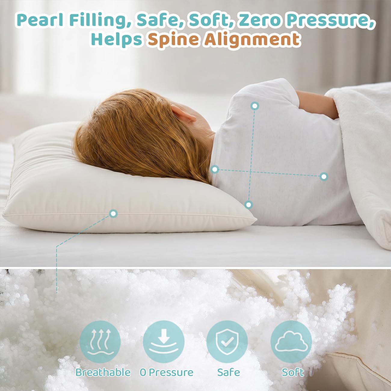 LOFE Organic Kids Pillow - 16x22 Toddler Pillow with 100% Organic Cotton Shell, 2 Pack Adjustable Loft Youth Pillow, Machine Washable Organic plilow, Soft, Perfect for Kids&Youth