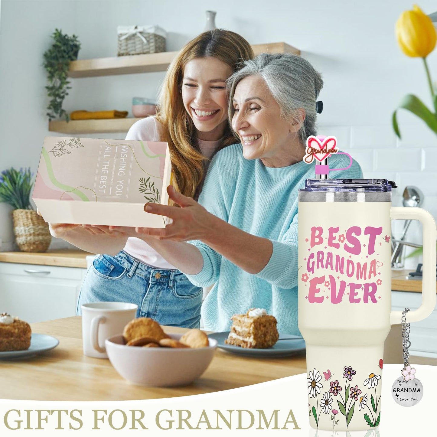 AiHeart Grandma Gifts,Gift for Grandmother,Birthday Gift for Grandmother,Mother's Day Gifts for Granny,40oz Double wall vacuum insulation Tumbler with Handle,Best Grandma Ever Tumbler