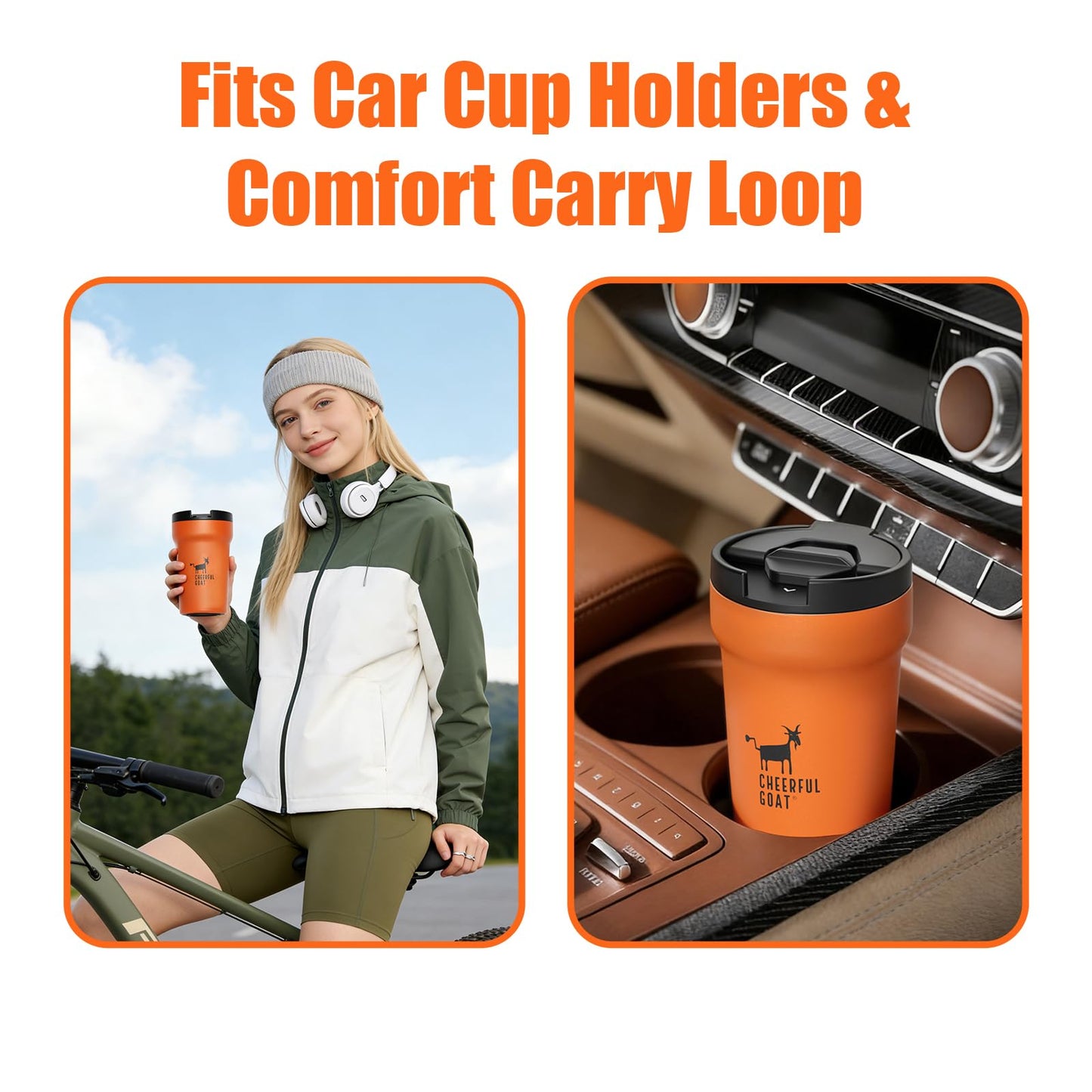 CHEERFUL GOAT Insulated Coffee Mug – Stainless Steel Travel Coffee Tumbler with Ceramic Liner, 12oz Coffee Cup for Hot and Cold Water Coffee at Home, Office, or On the Go (orange)