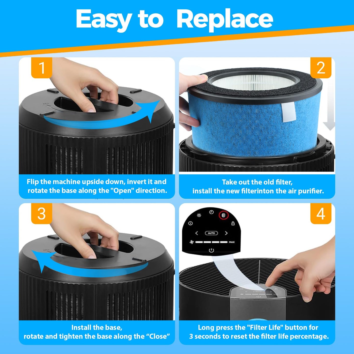 Scienraise HP302 NeverChange Filter Compatible with Shark HP305 UA1450 HP300 HP200 HC502 UA1450 Air Purifier MAX Air Purifier, Replace Part #HE2FKBAS, #HE2FKBASMB (1 Pack)