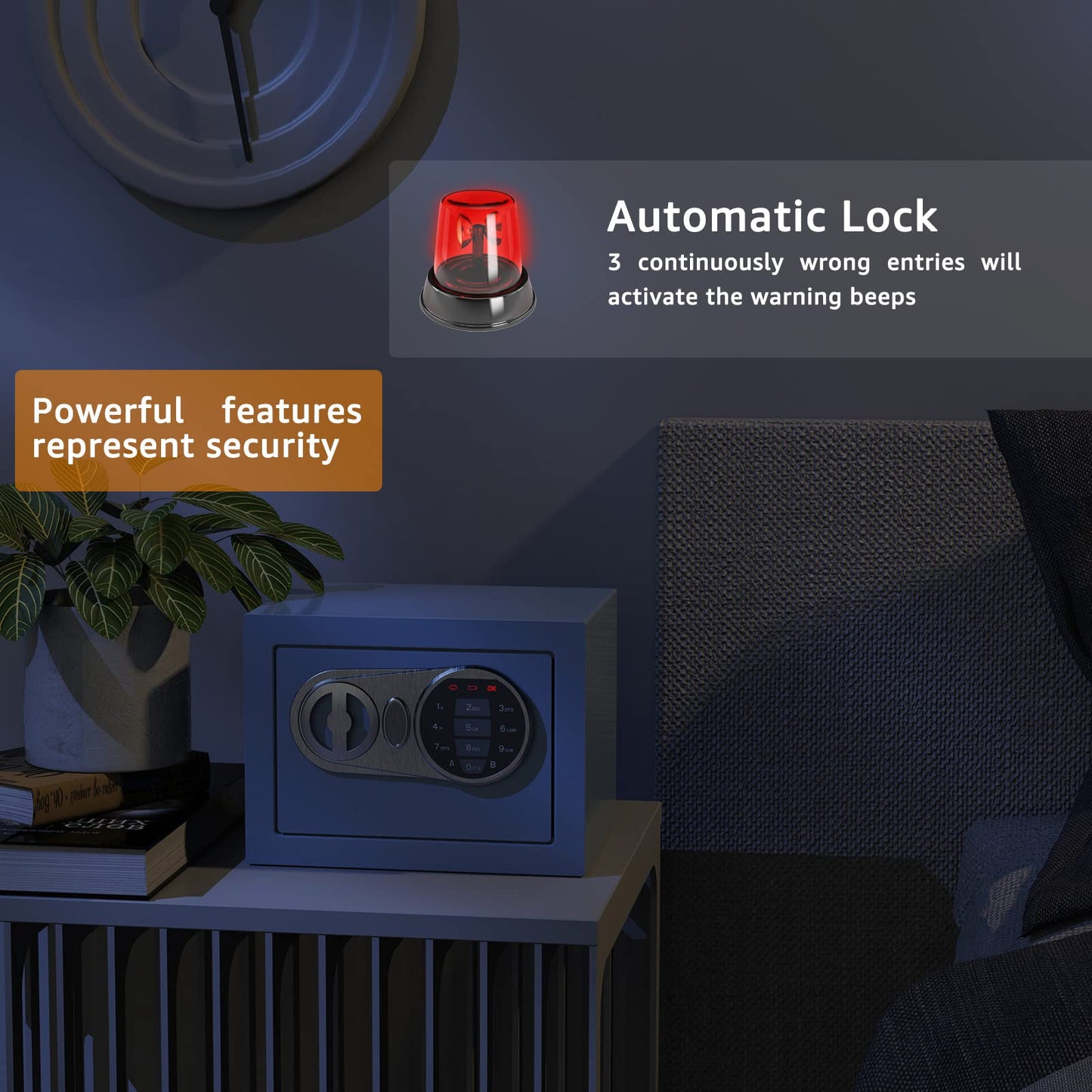 Goldenkey Small Kids Safe for Money, Digital Mini Safes with Keys&Code for Cash, Safe Box for Personal Items for Home, 6.69"D x 9.05"W x 6.69"H, Blue