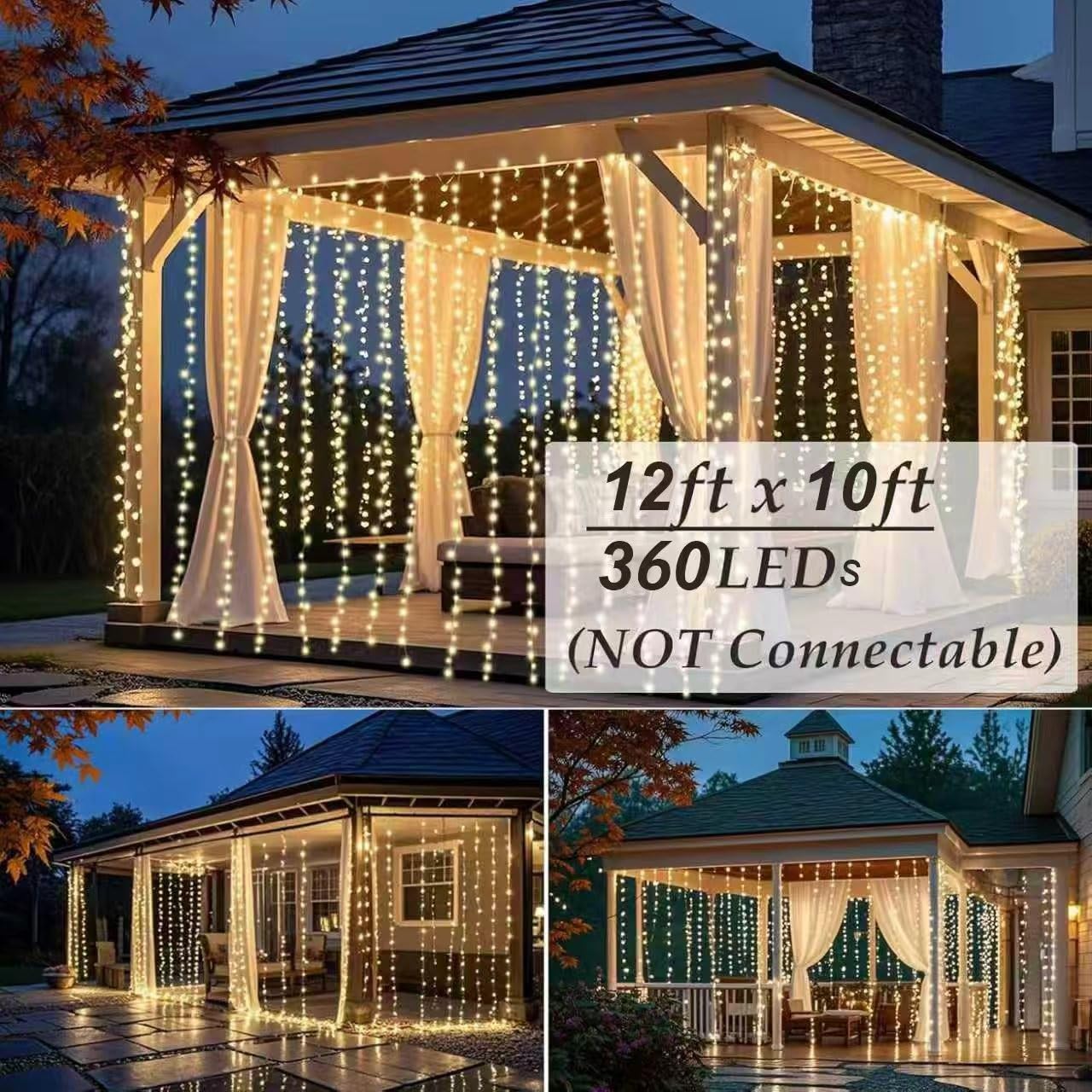 Solhice LED Curtain Lights Outdoor 50ft x10ft, 1000 LED Plug in Hanging String Lights Indoor Bedroom, Twinkle Light Backdrop for Outside Wedding Decor, Warm White (Not Connectable)