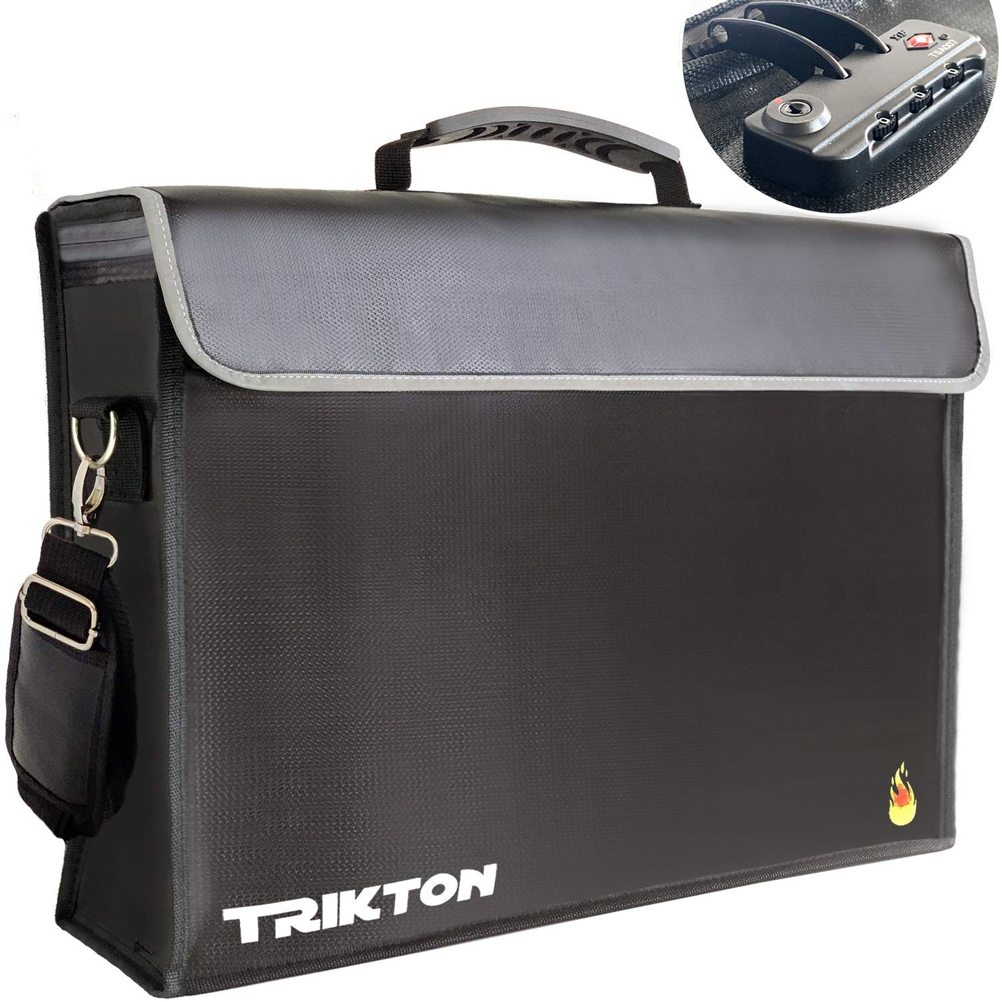 TRIKTON XXL Fireproof and Waterproof Document Bag with TSA Lock (17.5x13x5 in) High-Viz, Flexible Fireproof Bag for A3 & Legal Size Files, Safe Box Alternative for Home Office & Travel