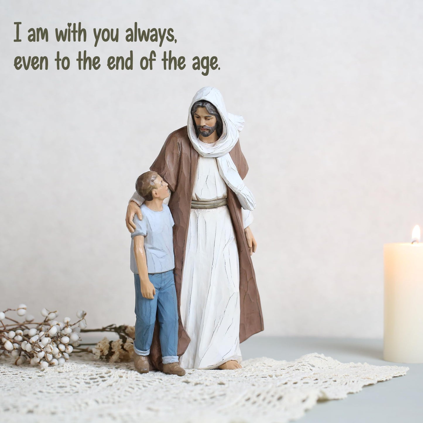 ShineOnAngel Jesus Christ with Child, First Communion boy Gift He Walks with me Sculpture, Hand Painted, Religious Modern Home Decor, Christian Figurines, 9.5 Inch