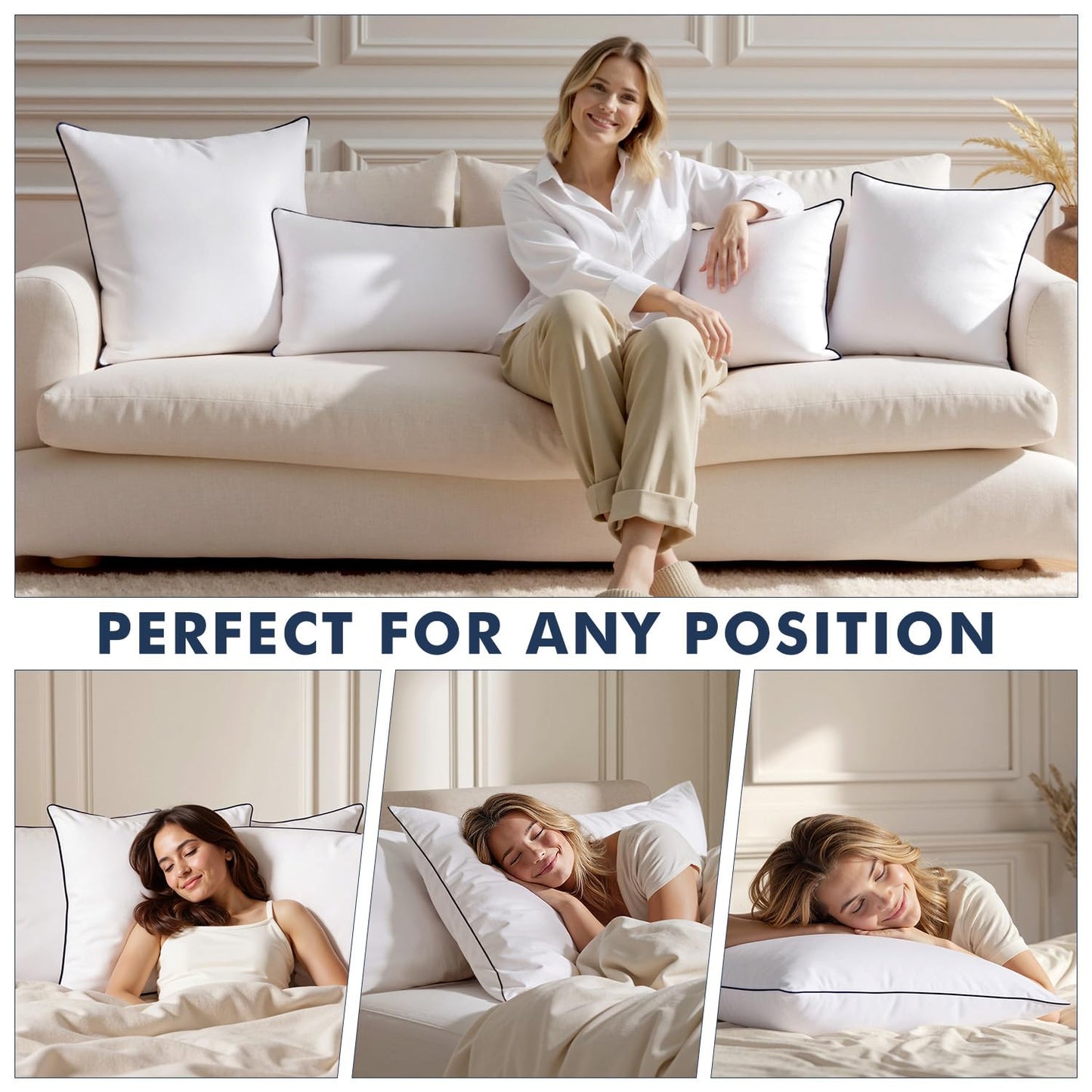 MIULEE Goose Feather Down 20x20 Pillow Insert Set of 2 with 100% Down-Proof Cotton Cover, Soft Fluffy Decorative Pillow for Sofa Bed Couch Living Room White