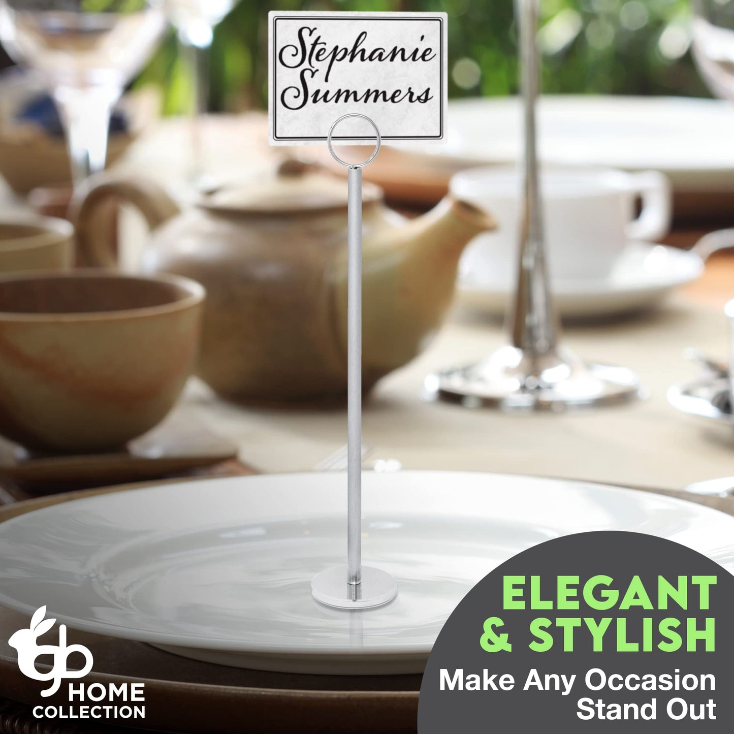 Gray Bunny Table Number Holders, 12 Pack (12in Tall) – Metal Table Number Stands & Place Card Holders for Wedding Receptions, Banquets, Restaurants, Photos (Silver Chrome)