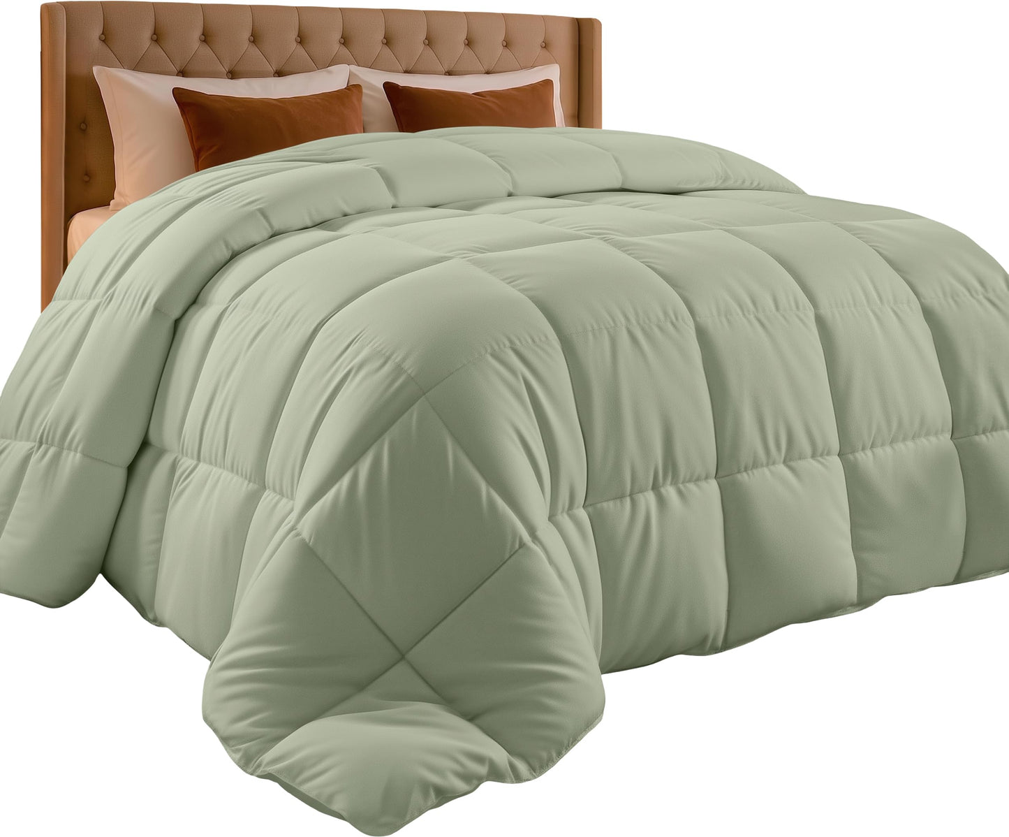 Utopia Bedding King Comforter Duvet Insert, Quilted Sage Green Comforter with Corner Tabs, Box Stitched Down Alternative Comforters King Size 90 x 102 inches