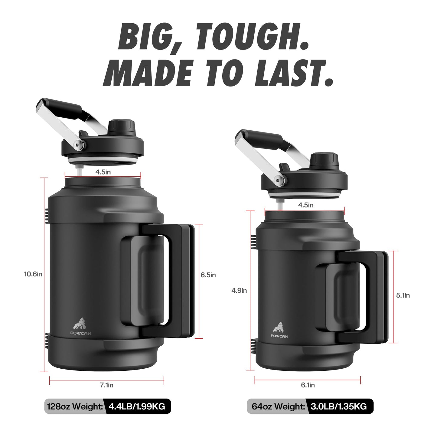 1 Gallon Insulated Water Bottle for Travel: 2-in-1 Straw Spout Lid, Dual Handle, Leakproof, Keep Cold 48H, 128oz Stainless Steel Water Jug for Gym, Biking, Road Trip, Work, Home, Picnic (Midnight)