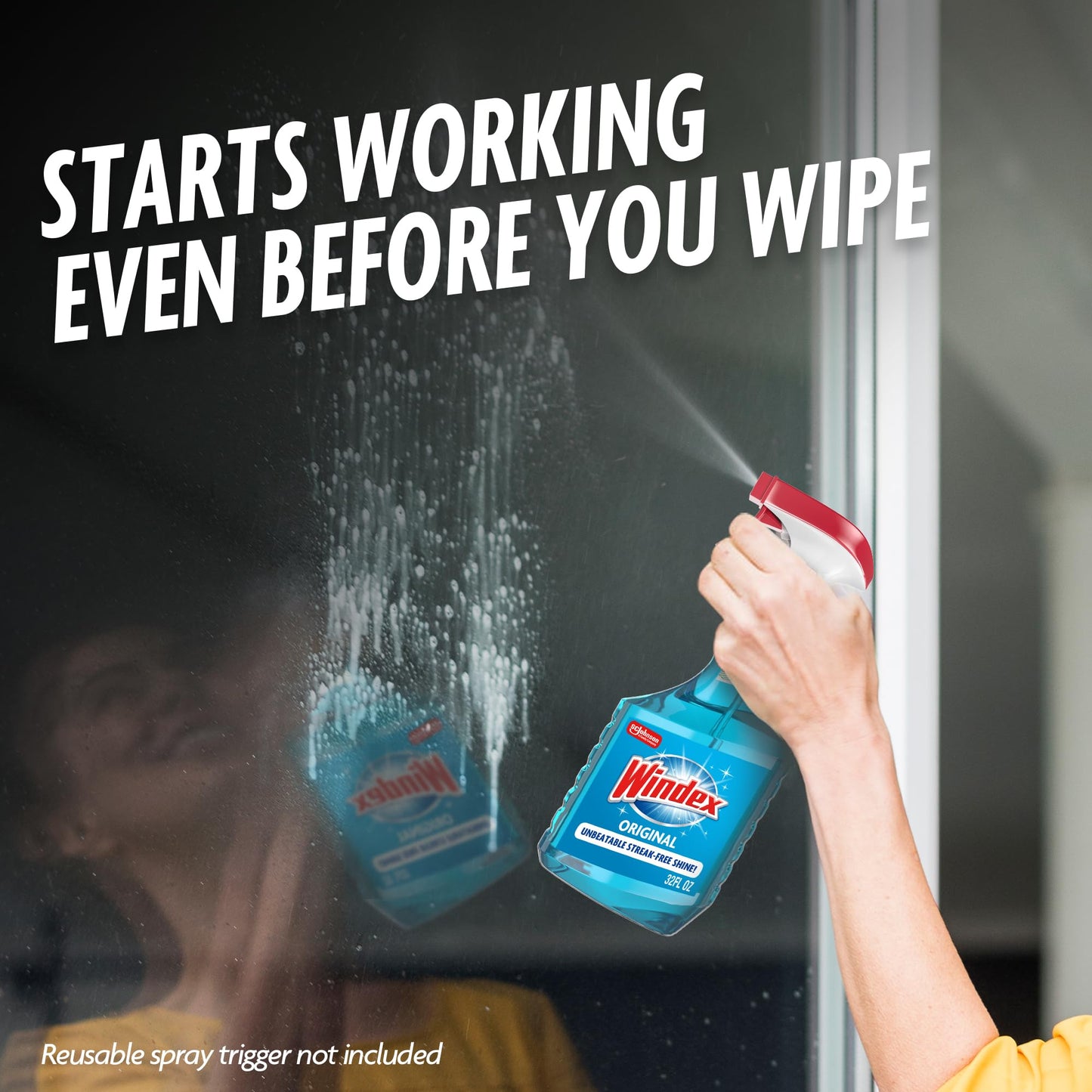 Windex Refill Original Blue Glass and Window Cleaner Bottles + 1 Reusable Spray Trigger, Surface Cleaning Spray, Original Blue Scent, 32 Fl Oz (Pack of 3)
