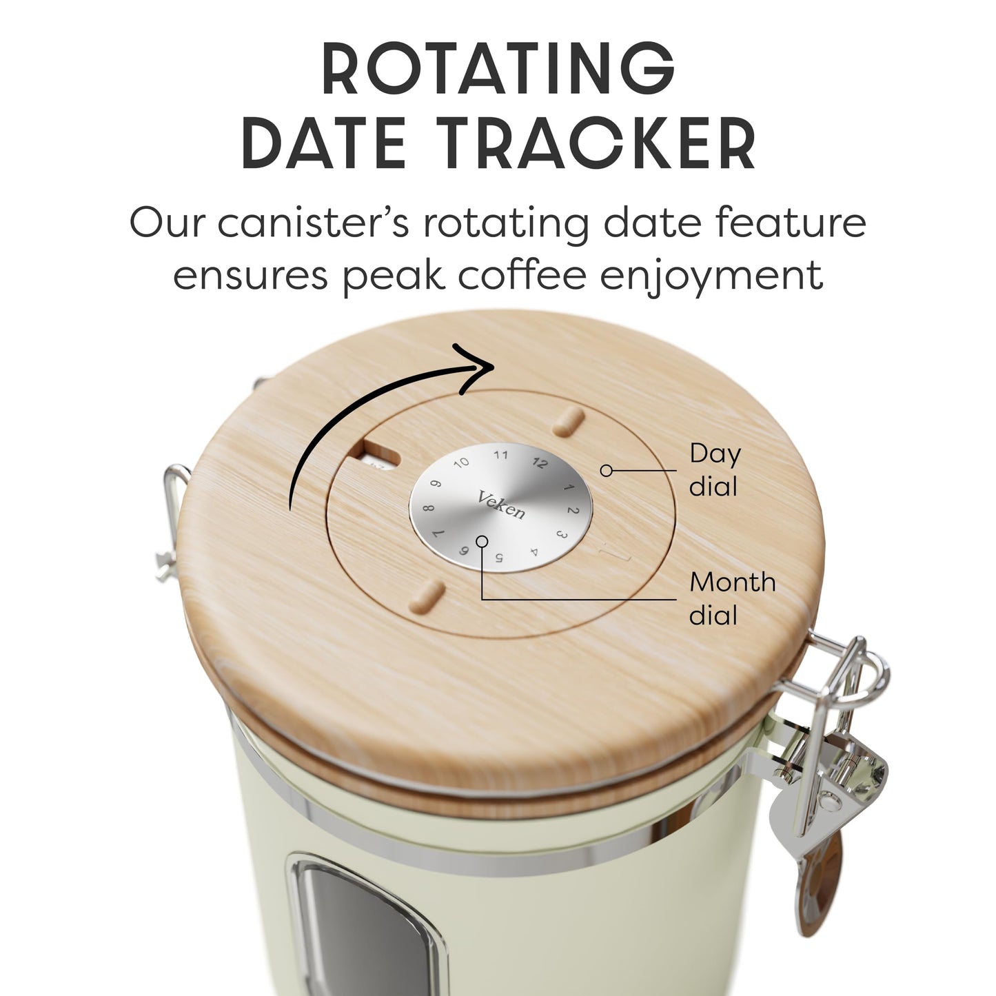 Veken Coffee Sugar Canister with Window, Airtight Stainless Steel Kitchen Food Storage Container with Lids, Date Tracker and Scoop for Grounds Coffee, Beans, Tea, Flour, Cereal Jars, 16OZ, Cream
