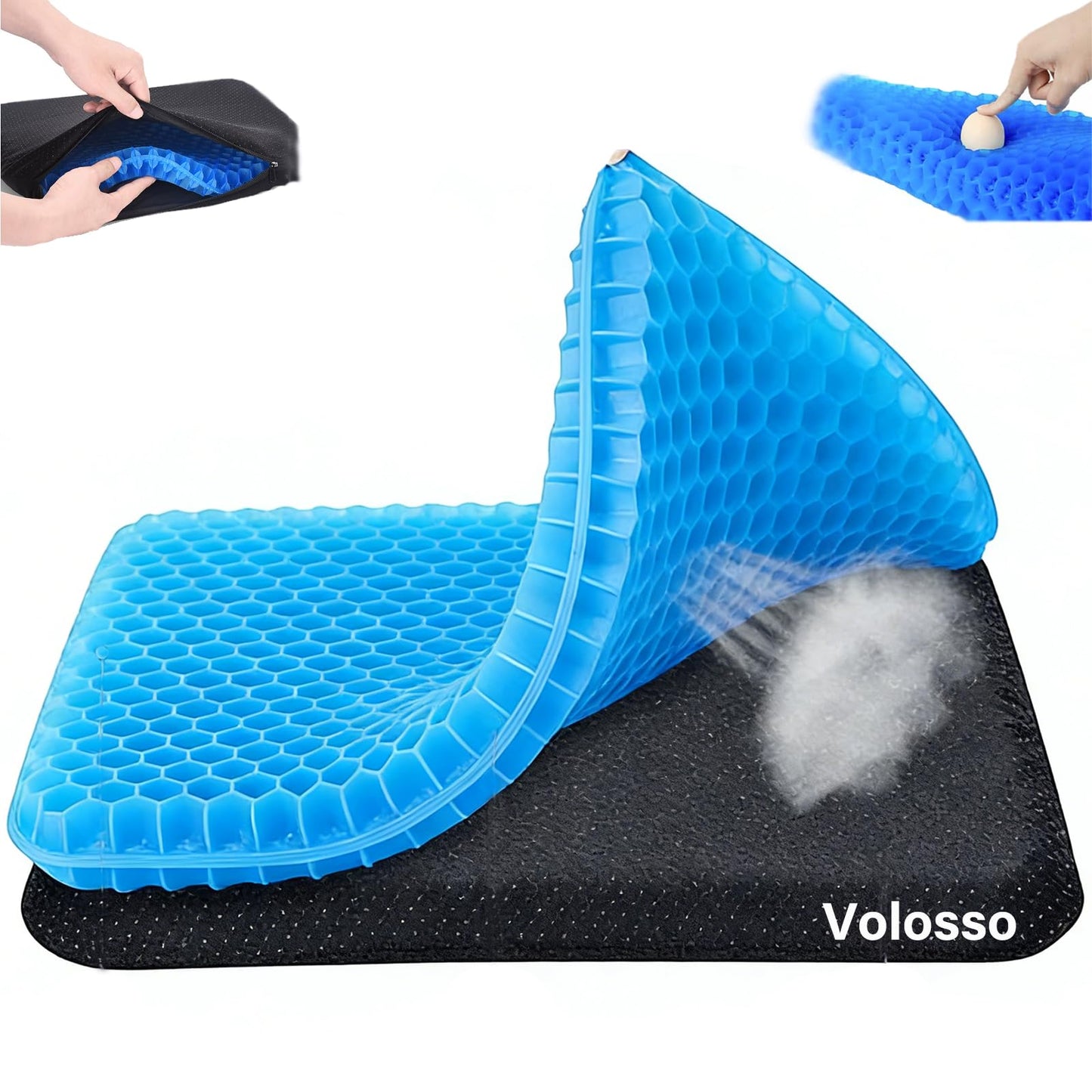 Volosso Gel Seat Cushion, Cushion, Gel Seat Cushion for Long Sitting, Breathable Honeycomb Design Absorbs Pressure Points Chair Pad, for Office Chair, Wheelchair, Car & Truck (42 * 36 * 4.5cm)