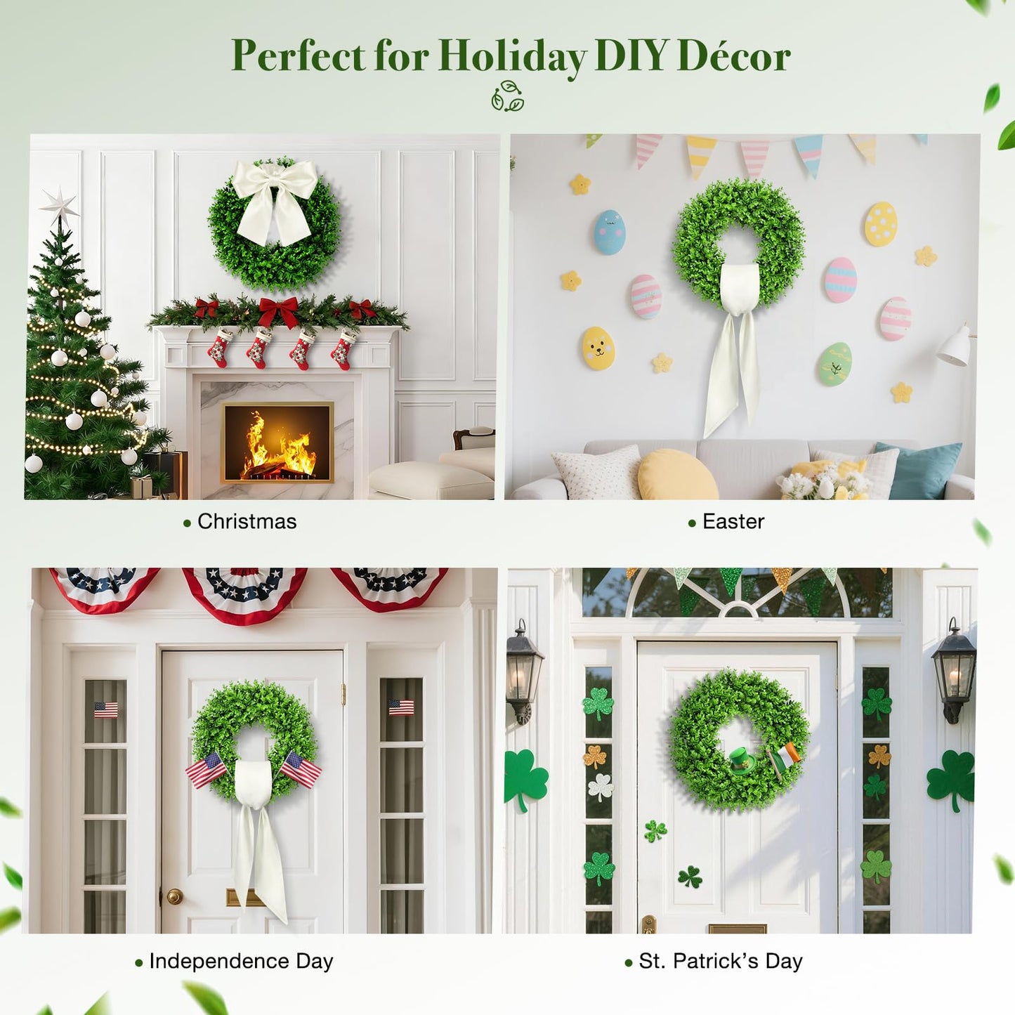 23" Boxwood Wreaths for Front Door – Preserved Boxwood Wreath with Sash｜Summer Wreaths for Front Door