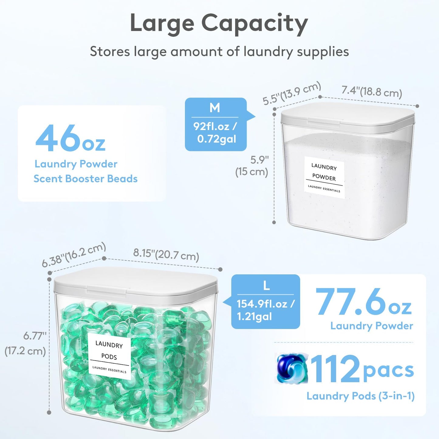 Lifewit Laundry Pods Container with Pop-up Lid, Laundry Room Organization, Dryer Sheet Holder for Washing Powder Scent Booster Beads, 2700 +4500ml/0.72+1.2gal,4 Pcs