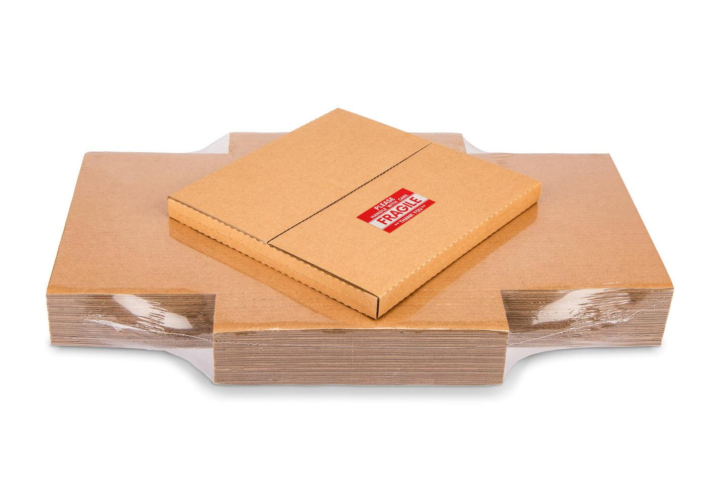 Wisaiboxl Kraft LP Mailers, 12.8x12.8x1 inch, Easy-Fold, Multi-Depth Vinyl Record Shipping Boxes with Fragile Stickers, 15 Pack
