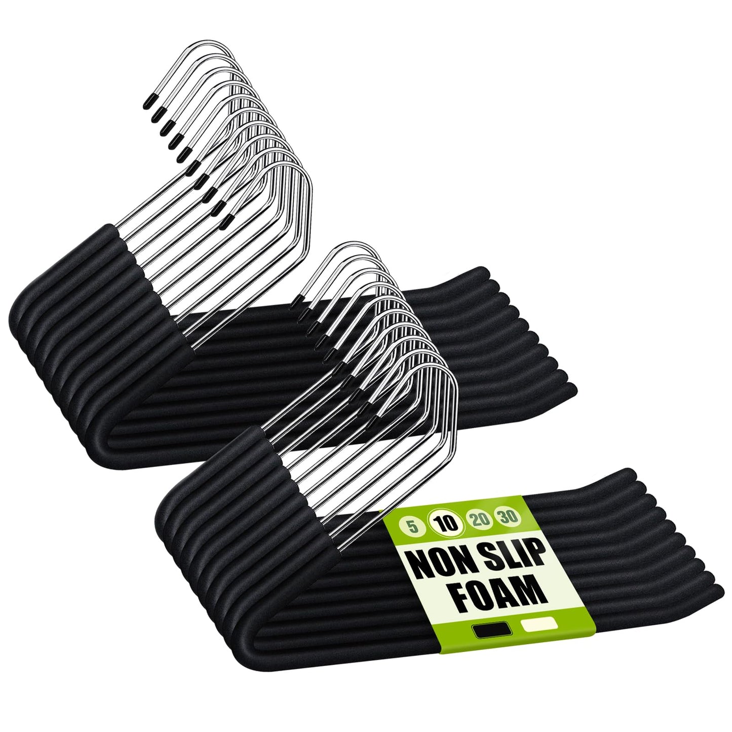 Spring Fever Open Ended Non Slip Sponge Padded Pants Hangers - Chrome Plating Foam Heavy Duty Space Saving Black 20