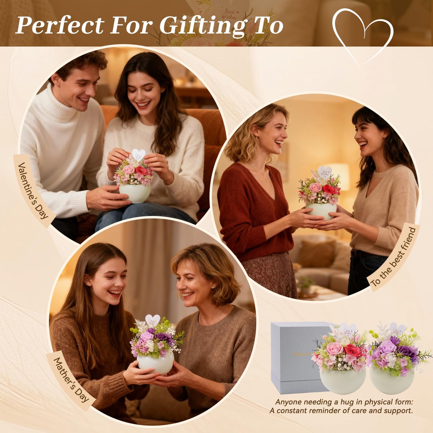 Memorvia Preserved Flower with Vase for Delivery Prime, Natural Forever Rose (Pink Eternal Floral Arrangement)