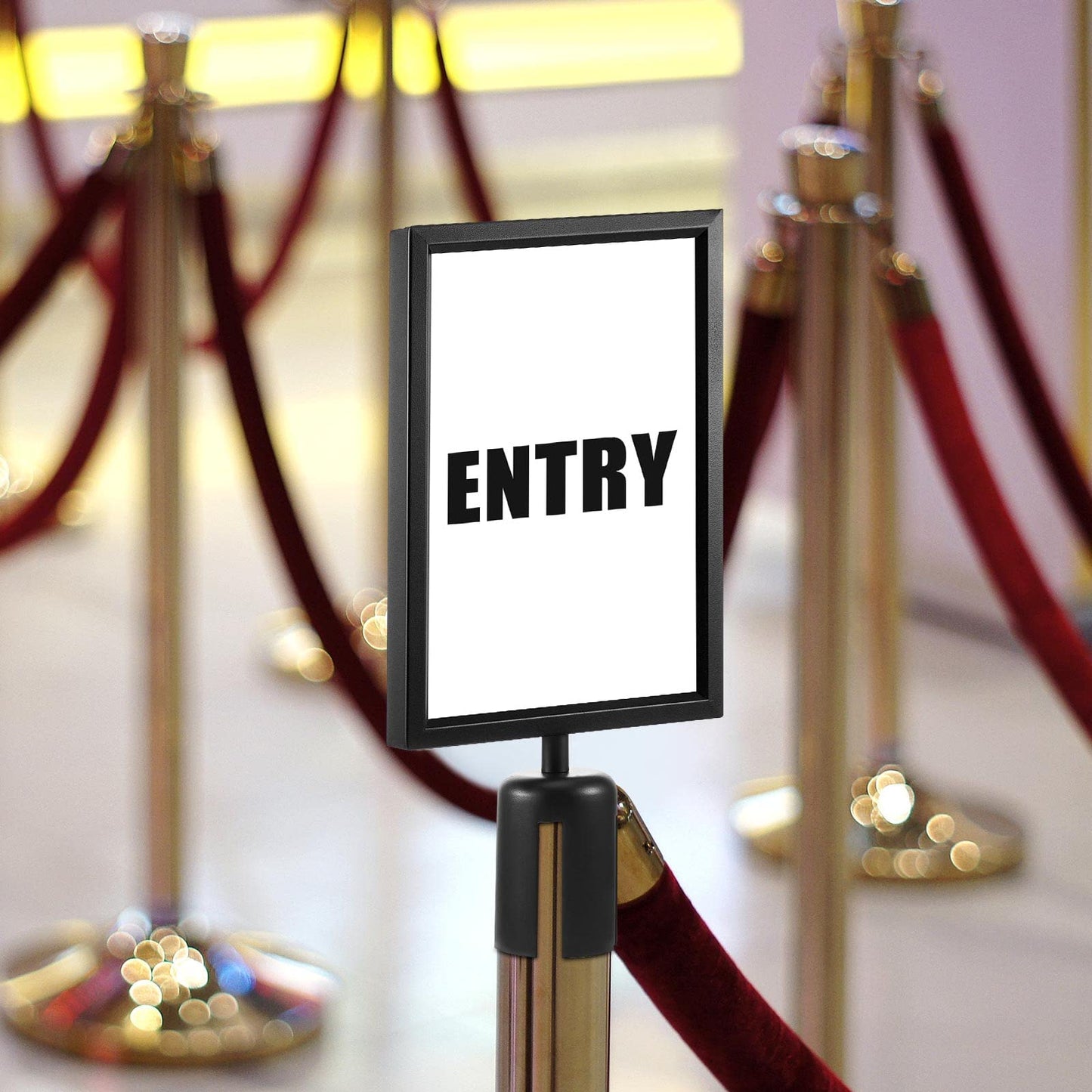 Jecery 2 Pcs Stanchion Sign Holder, Double Sided Frame Sign with Protective Cover, Fits 8.3 x 11.7 Inch Paper Size Top Stand Poster Display for Crowd Control Commercial Queue Sentry Stanchions