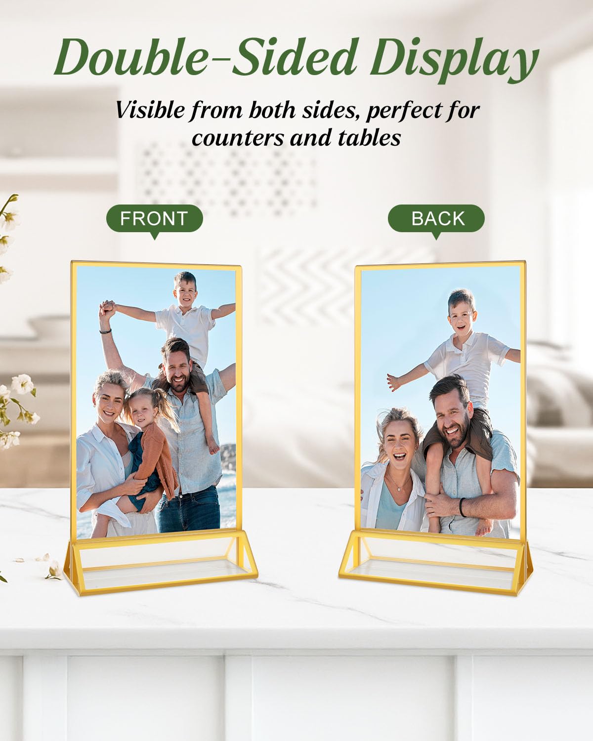 Alffun 24 Pack 5x7 Gold Acrylic Sign Holders, Double Sided Picture Frame Stands, Clear Table Menu Holder Display Stand for Wedding Table Numbers, Restaurant Signs, Party, Office Photos