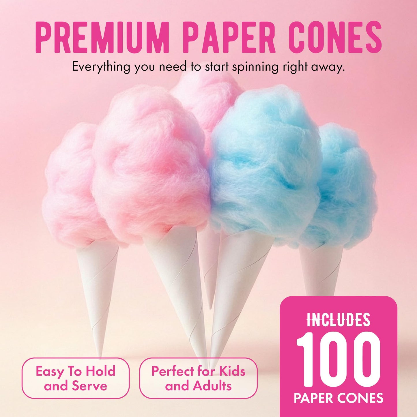 The Candery Cotton Candy Floss Sugar 32oz (2-Pack) Includes 100 Premium Cones | Raspberry Blue and Strawberry | Plastic, Reusable Jars | Easy Pour Spout or Scoop | Includes Scooper | 2 LBS Jars