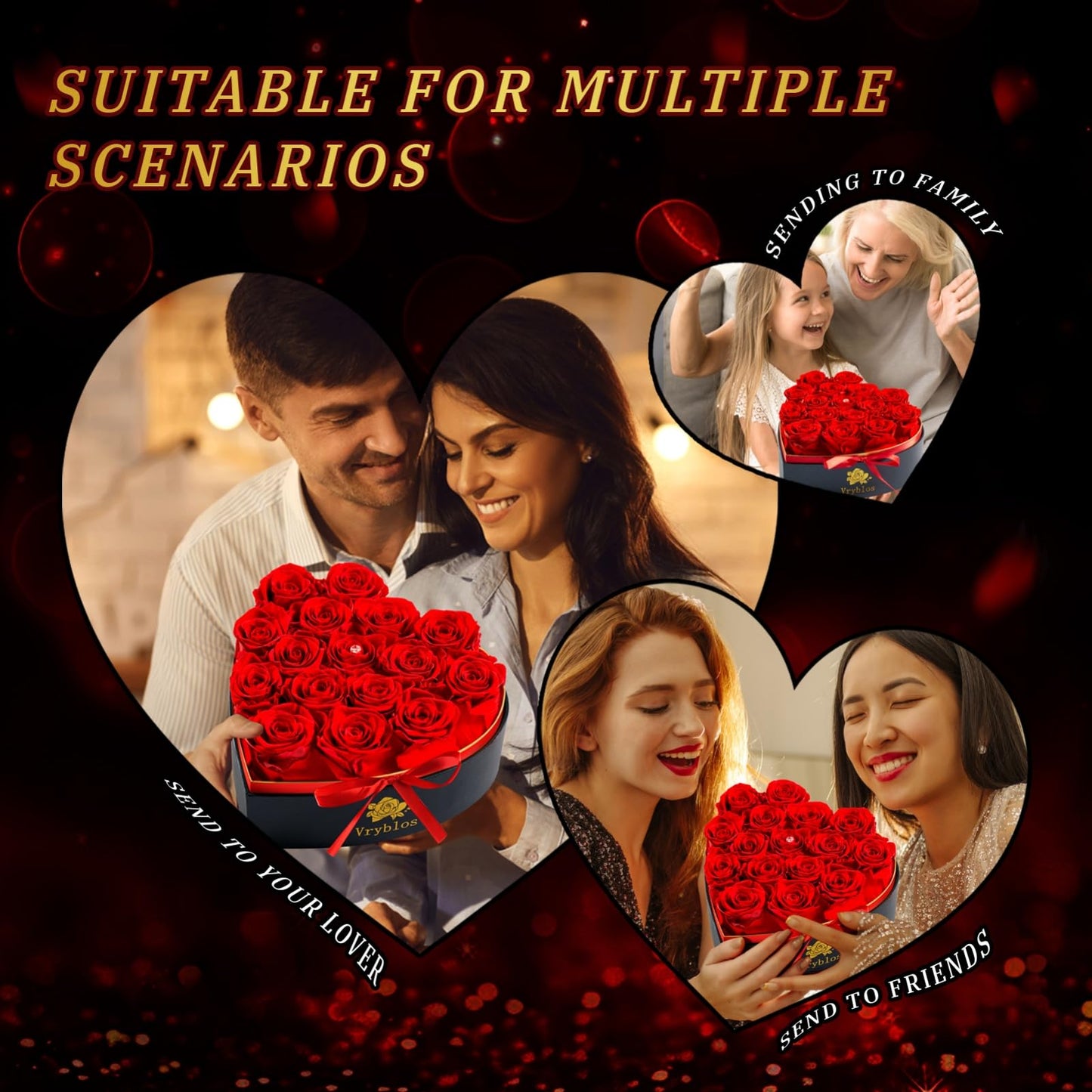 Forever Red Roses in a Heart Shaped Box 16 Preserved Flowers for Delivery 100% Real Quality Immortal Flower Eternal Birthday Graduation Gifts Home Deco for Her Mom Women Wife Girlfriend (Heart-Red)