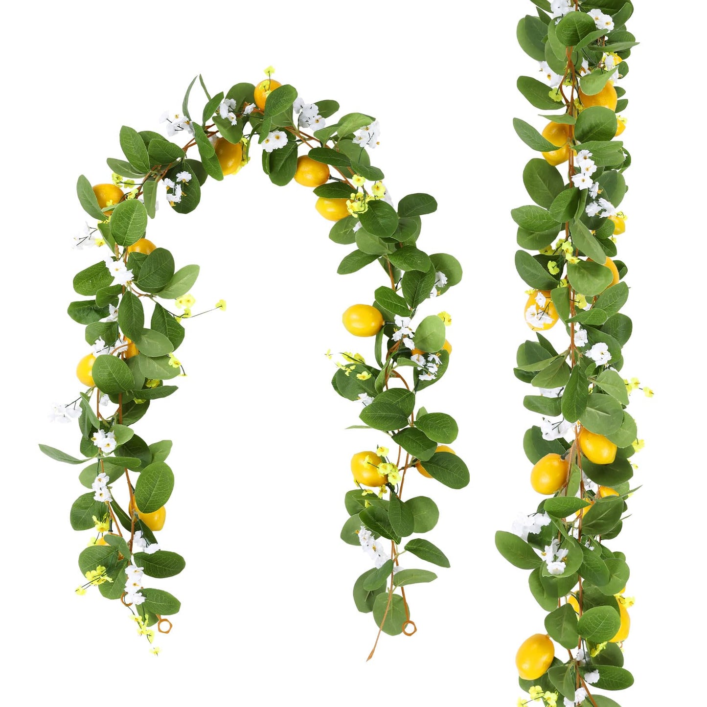 U'Artlines 2Pcs Total 11 Ft Artificial Lemon Garland Spring Summer Faux Fruit Vine Garlands with Greenery for Door Wall Mantle Wedding Party Table Decorations