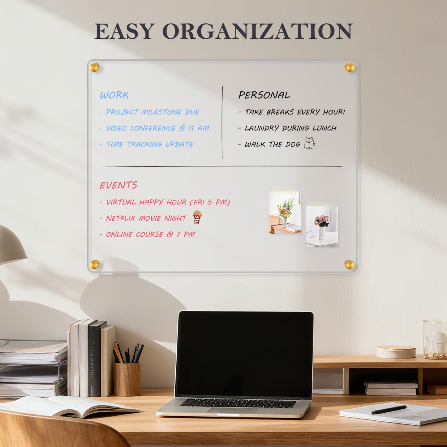 QUEENLINK Acrylic Dry Erase Board for Wall, 20 "x 16" Black Non-Magnetic Acrylic Wall Memo Board, Large Clear Family Planner White Board for Home and Office - Blank