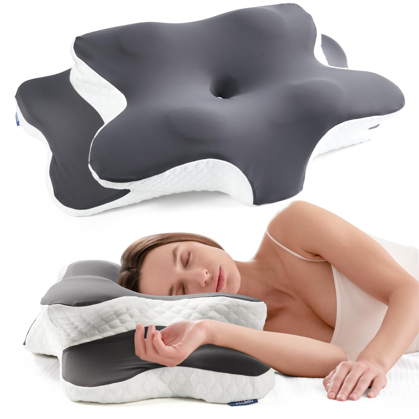 Alcedo Cervical Memory Foam Pillow for Neck and Shoulder Pain Relief, Ergonomic Adjustable Orthopedic Pillow with Cervical Support for Side, Back and Stomach Sleepers