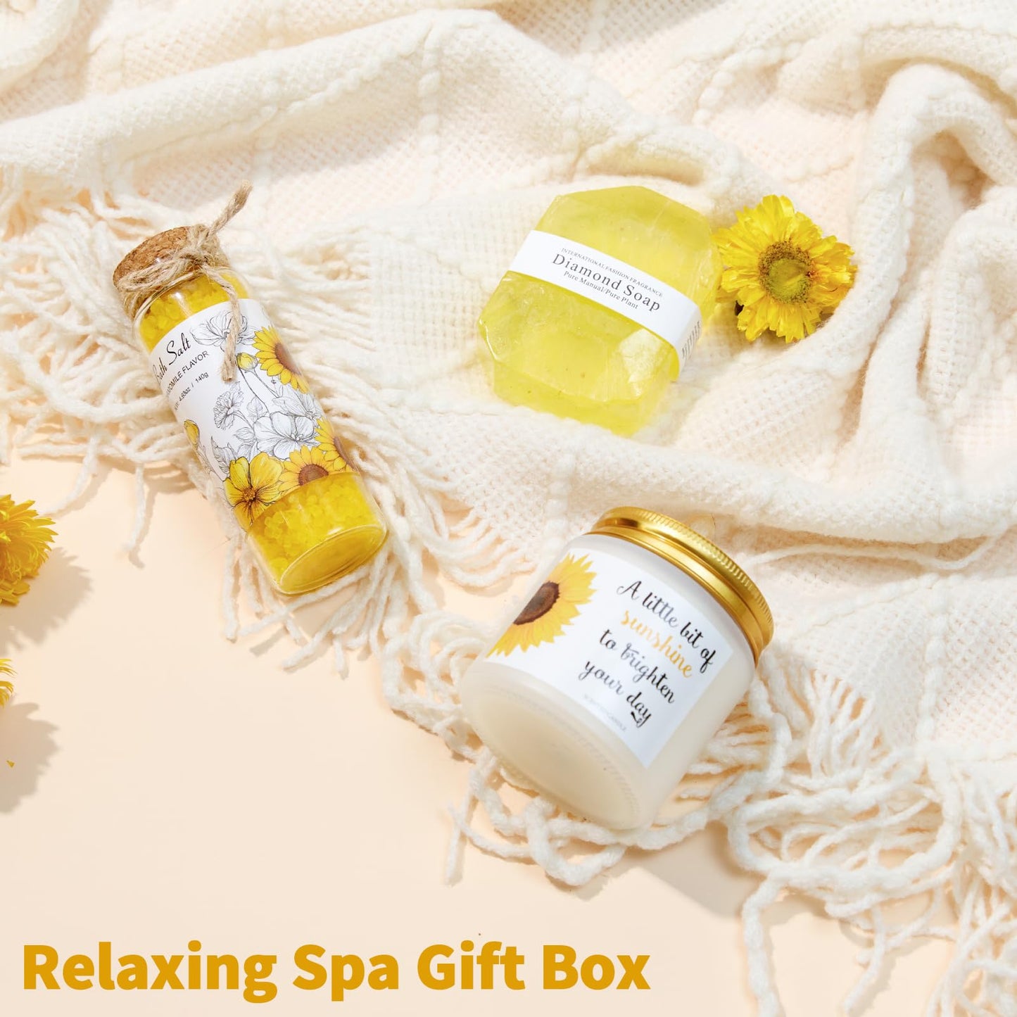 Self Care Gifts for Women - Sending Sunshine Care Package with Blanket, Get Well Soon & Thinking of You Gifts | Unique Sunflower Thank You Gift Box for Wife, Her, Girlfriend, Mom, Sister, Daughter