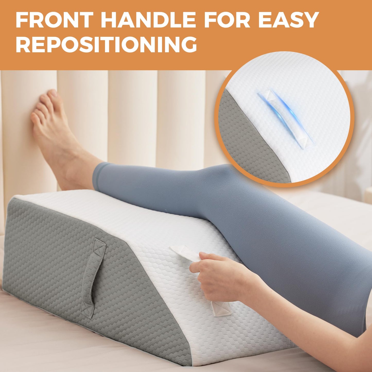 BIEEZZK Leg Pillow Elevation Blood Circulation, Leg Elevating Pillows for After Surgery, Sleeping, Memory Foam Wedge Pillow for Legs Swelling, Foot Knee Pillow for Back Pain, 23.6×16.8×8in, White/Grey