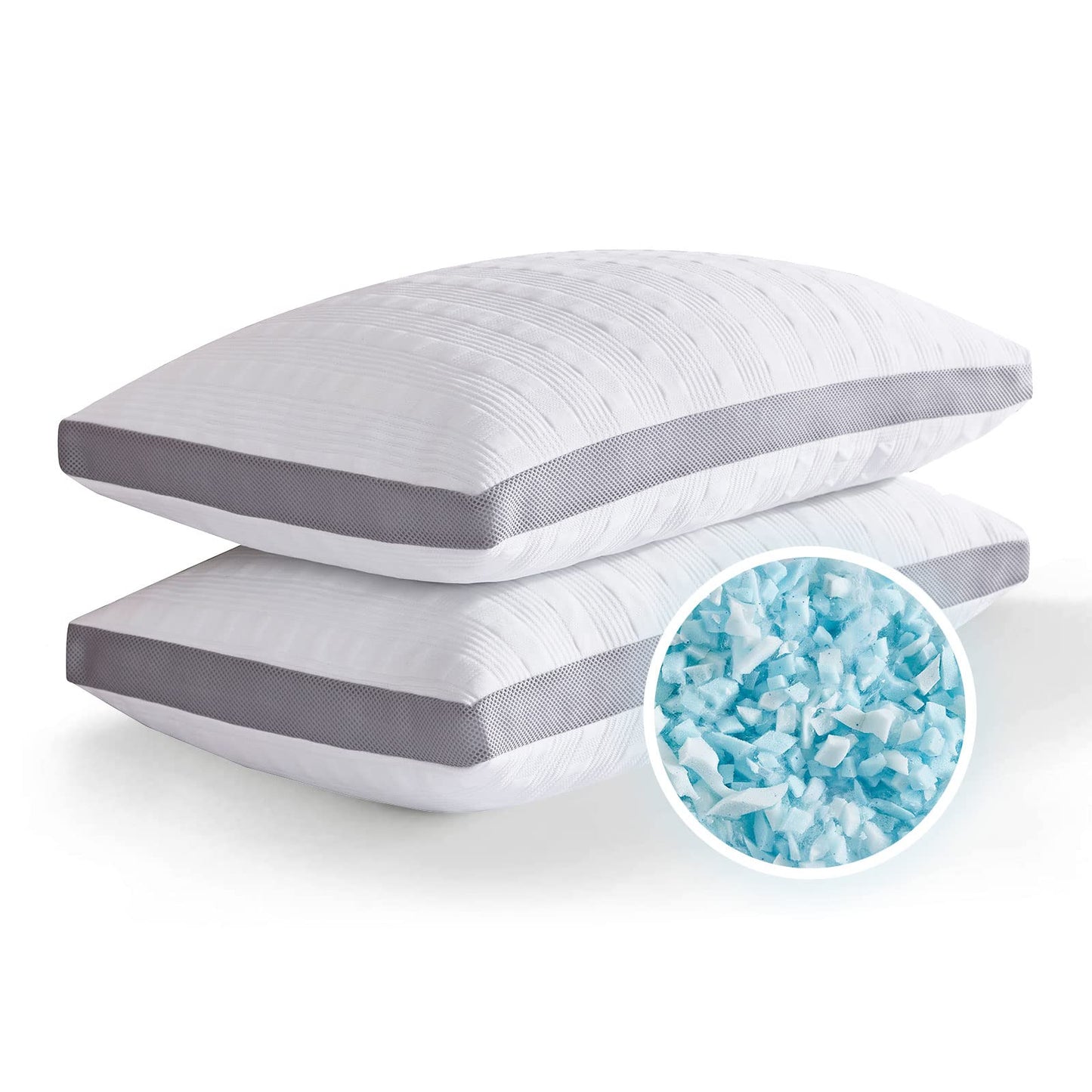 Meoflaw Cooling Pillows Standard Size Set of 2,Shredded Memory Foam Bed Pillows for Sleeping,Standard Pillows for Back & Side Sleepers,Adjustable Standard Size with Washable Cover