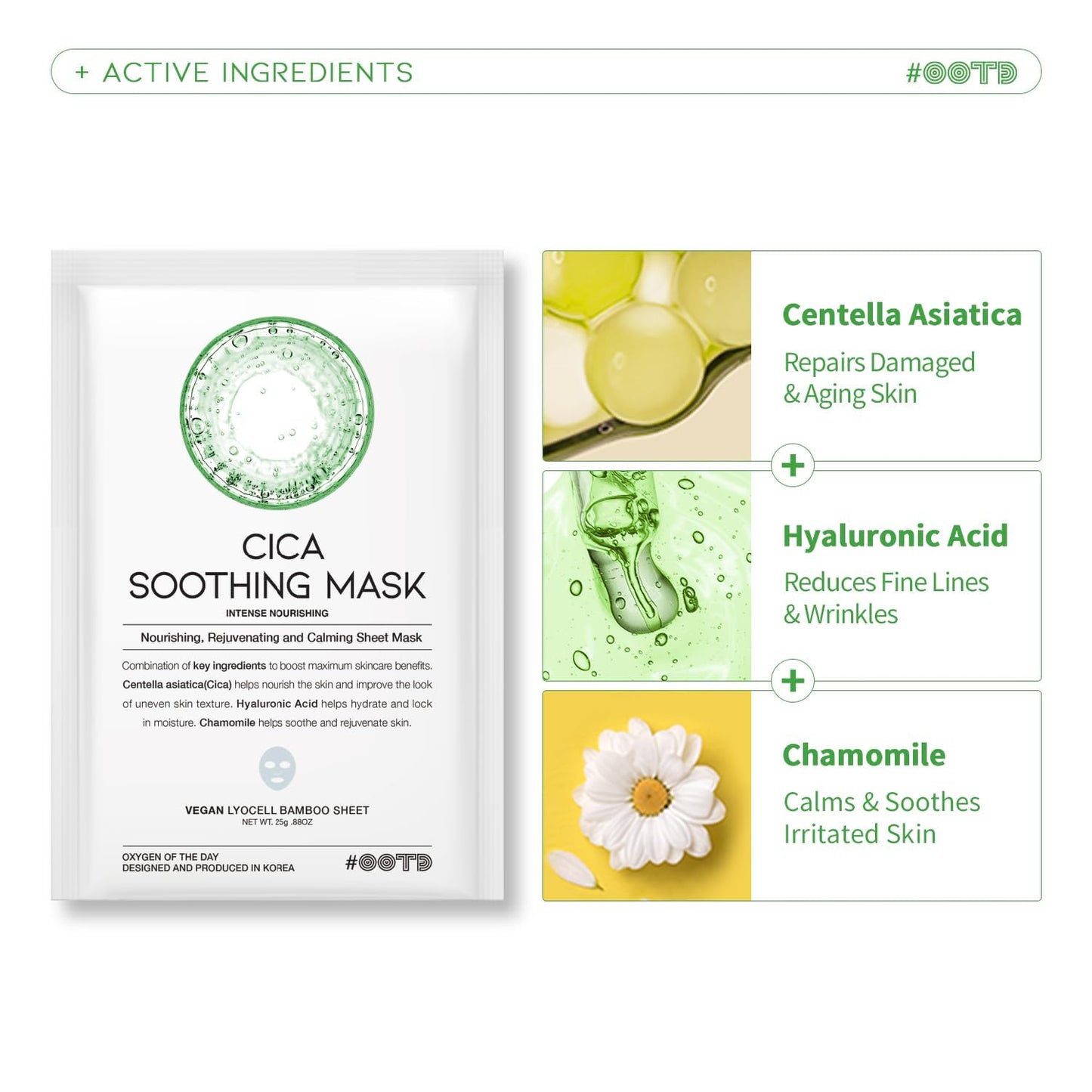 #OOTD Hydrating Soothing Sheet Masks Gift Set for Skincare, Korean Vegan Sheet Mask for Dry, Sensitive Skin, Calming, Smoothing, Brightening, Collagen, Ceramide, Cica, Hyaluronic Acid 30EA