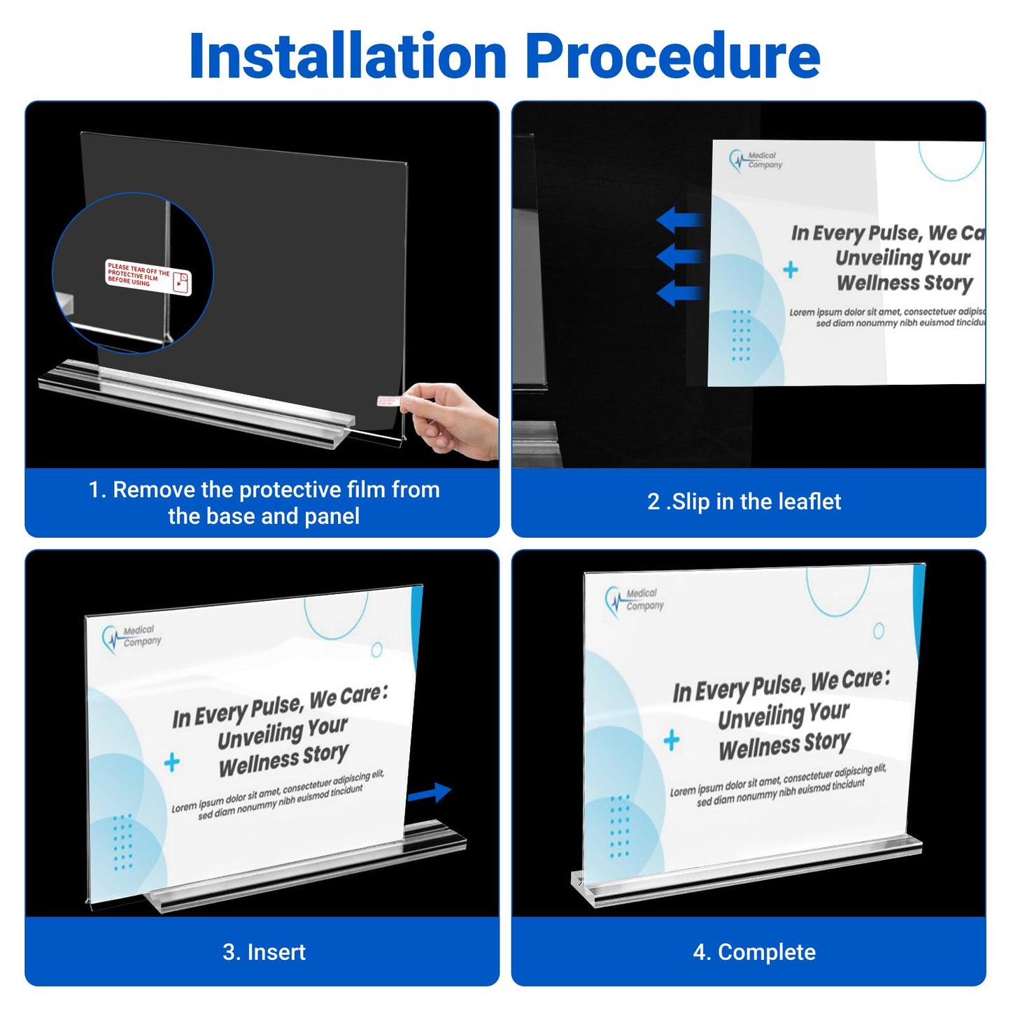 12 Pack Acrylic Sign Holder 11 x 8.5 Horizontal, Double-Sided Clear Sign Holder Plastic Stands for Display, T Shape Acrylic Table Sign Stands for Office Store Restaurants Wedding Party Decoration