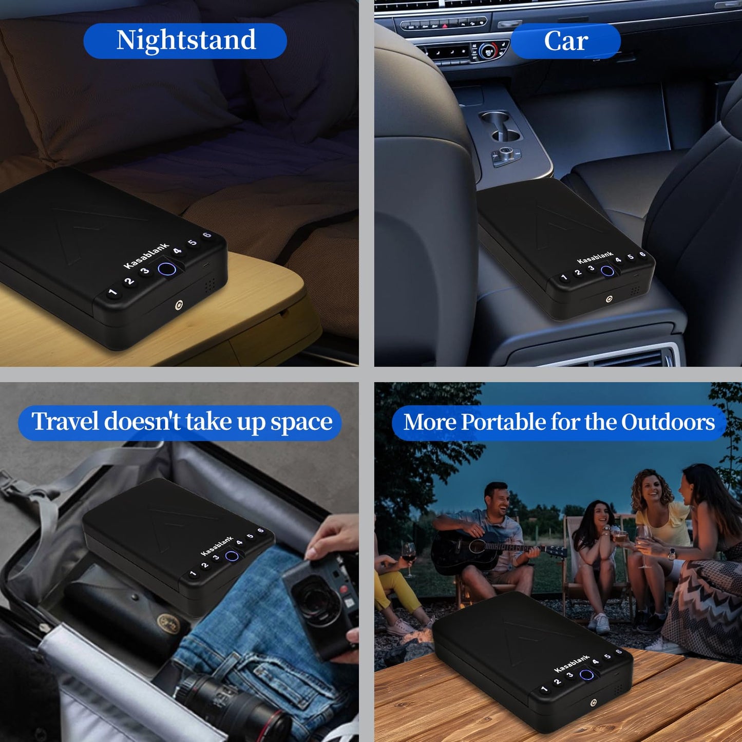 Gun Safe - Triple Unlock (Fingerprint/Password/Key), Quick Fingerprint Access in ≤ 0.1 seconds, one click mute function, Portable Pistol Safe, Suitable for Family Travel Vehicles, Quick Access