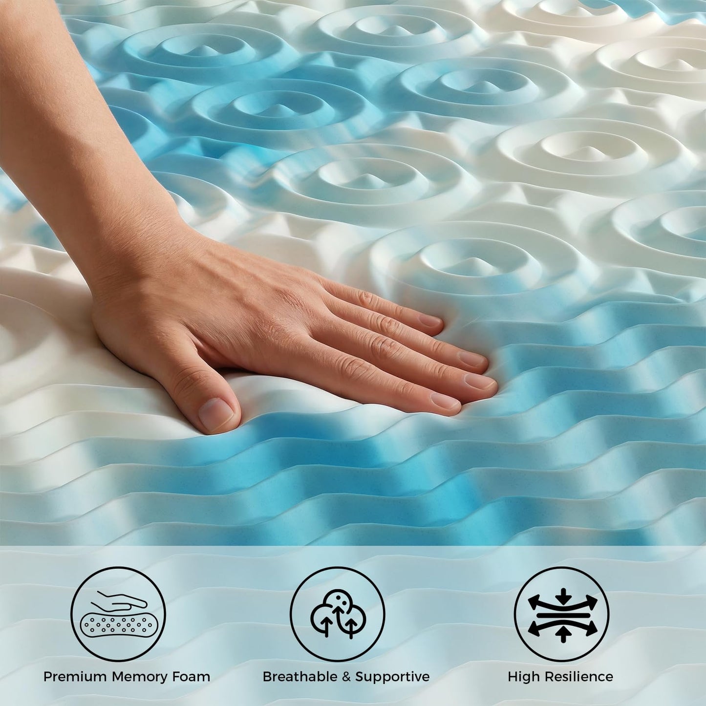 DUMOS 4 Inch Memory Foam Mattress Topper Twin, 5-Zone Cooling Gel Infused Pressure Relief Bed Topper for Back & Hip Pain, Soft Dorm RV Camping Mattress Pad, Blue