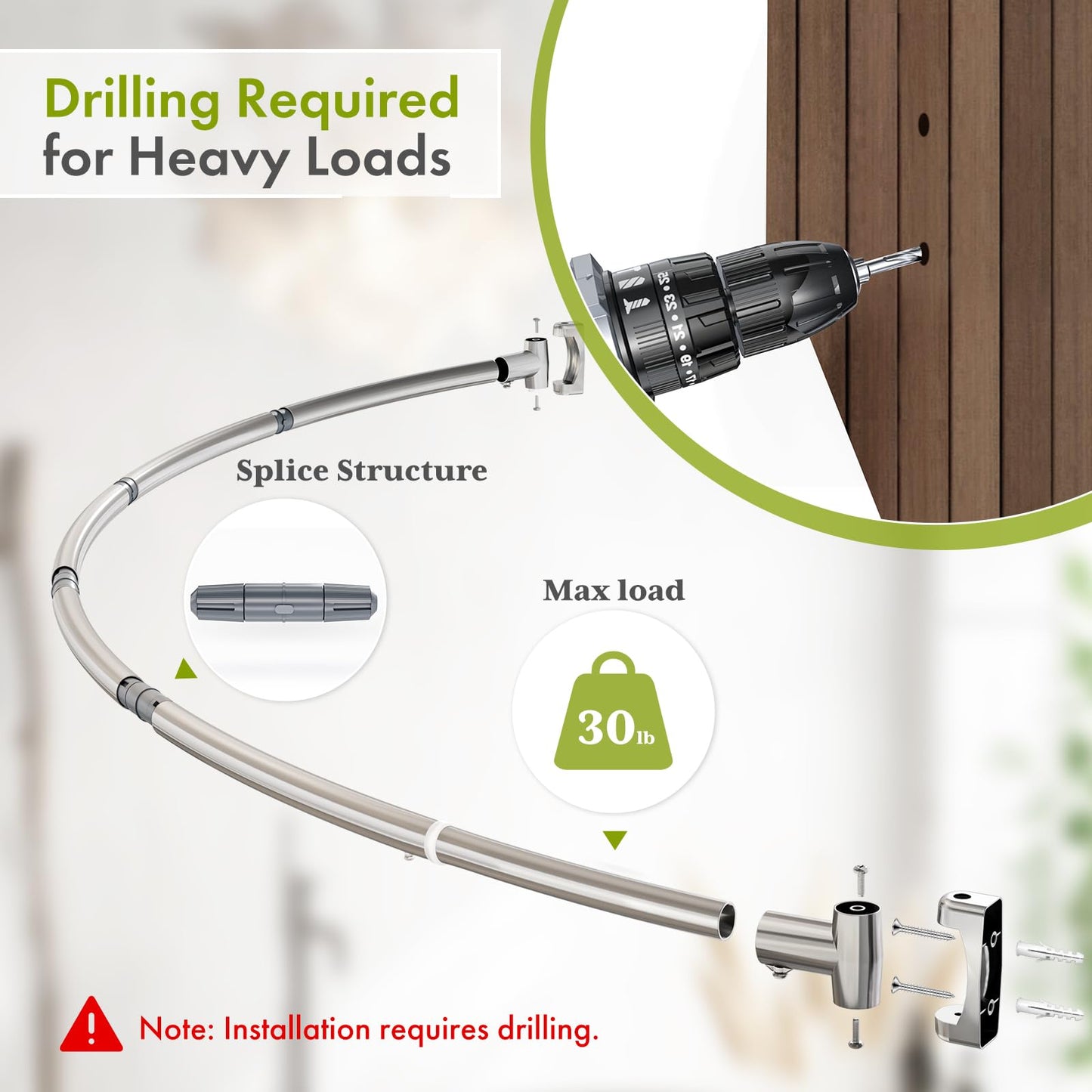 AmazerBath 20-84 Inches Arched Curved Shower Curtain Rod, Heavy Duty Shower Rod Rust Proof Bathroom Curtain Rod, Adjustable Telescoping Design Easy Segmented Installation, Need to Drill, Nickel