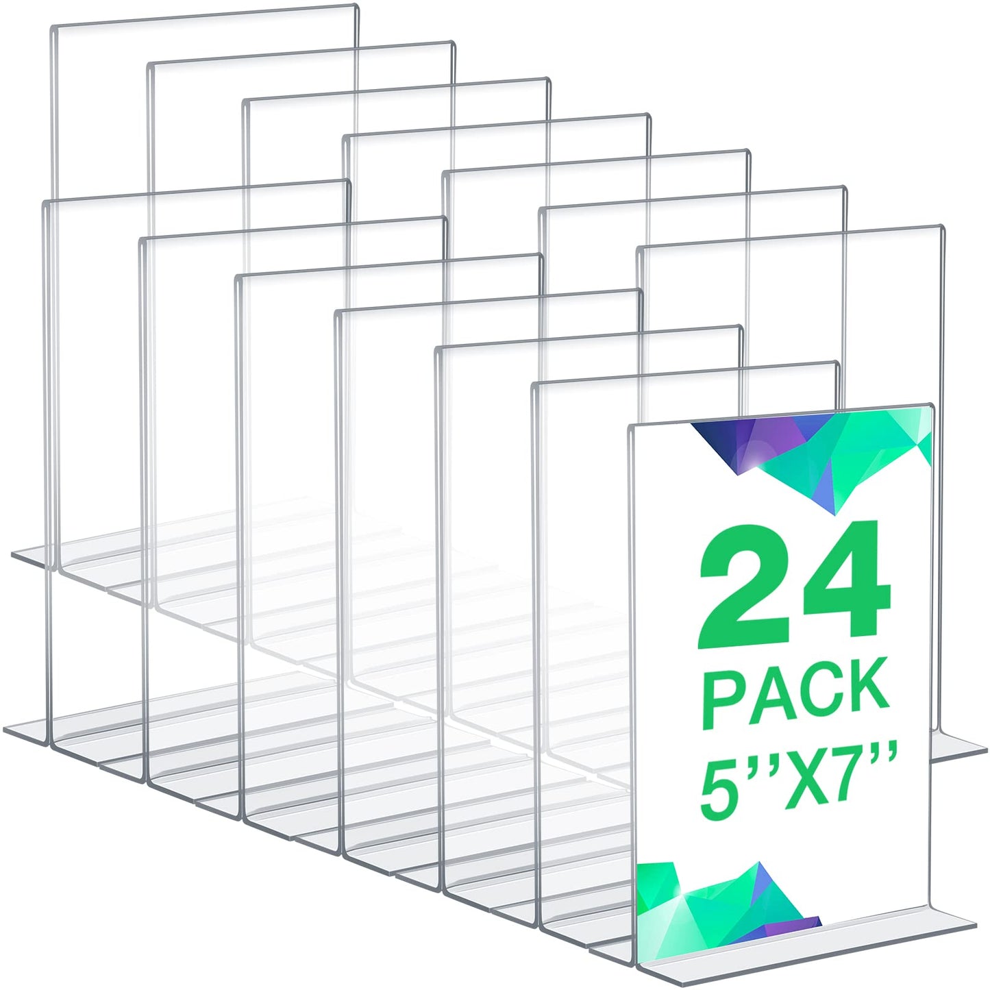 Amyhill 24 Pack Acrylic Sign Holder 5 x 7 Inch Plastic Picture Frames Self Standing Clear Acrylic Frame Double Sided T Shape Table Menu for Wedding Business Office Hotel Supplies