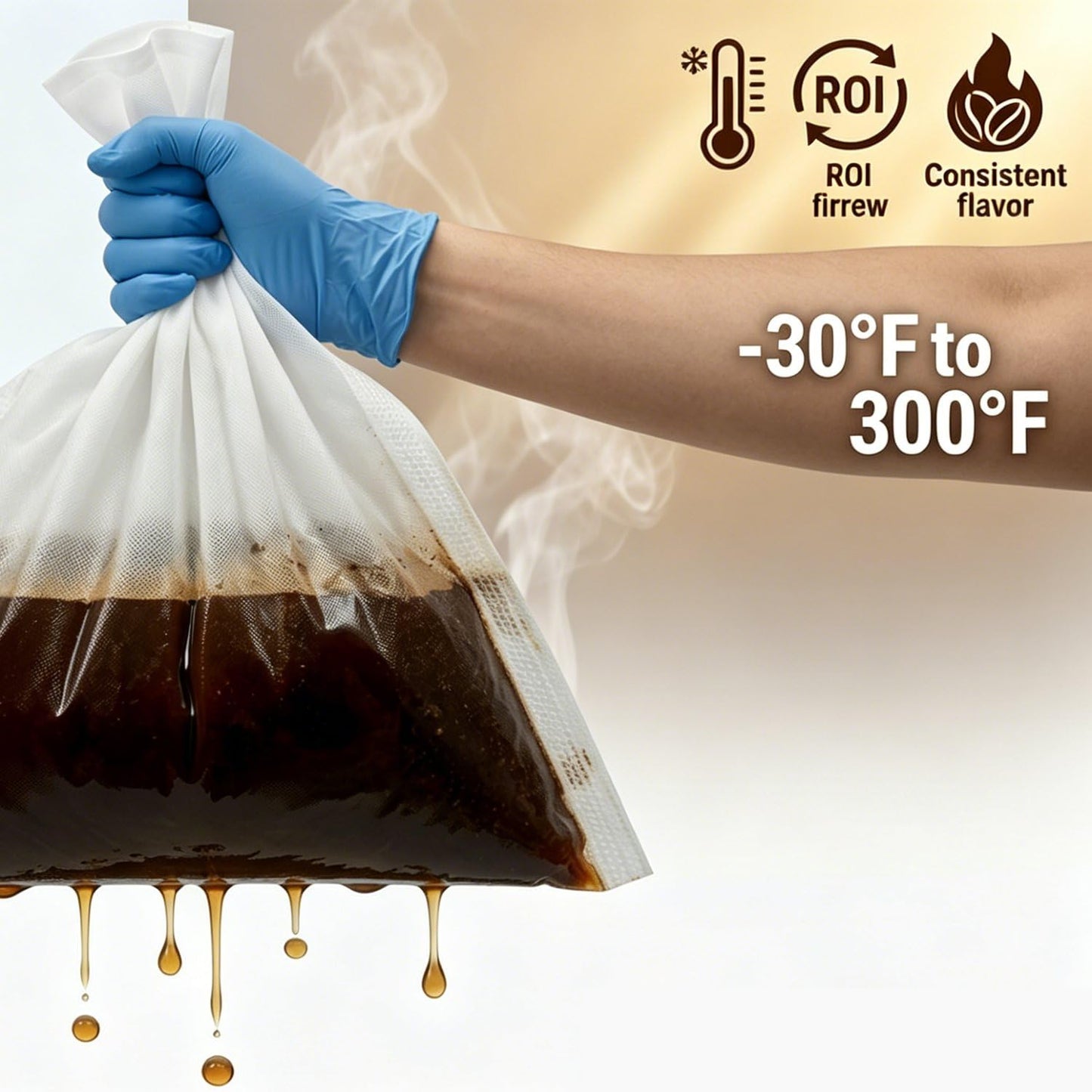 Large Commercial Cold Brew Filter Bags - 20"x20" 50-Pack | Zero‑Leak 24H & 30% Thicker PET Safe up to 300°F - Traps 99% Fine Grounds for Smooth & Clean Coffee - Holds 5 LBS for 5-Gallon Bucket