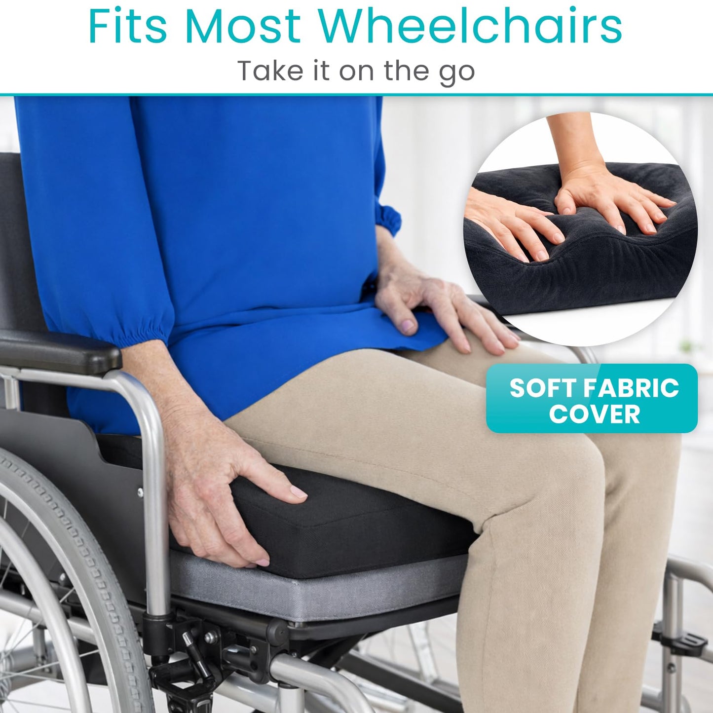 Vive Memory Foam Seat Cushion – Tailbone Pain Relief, Sciatica, Coccyx & Back Support for Office Chair, Car Seat, Wheelchair & Airplane, Water-Resistant Cover, 2-Layer Foam Comfort, Wheelchair (Black)