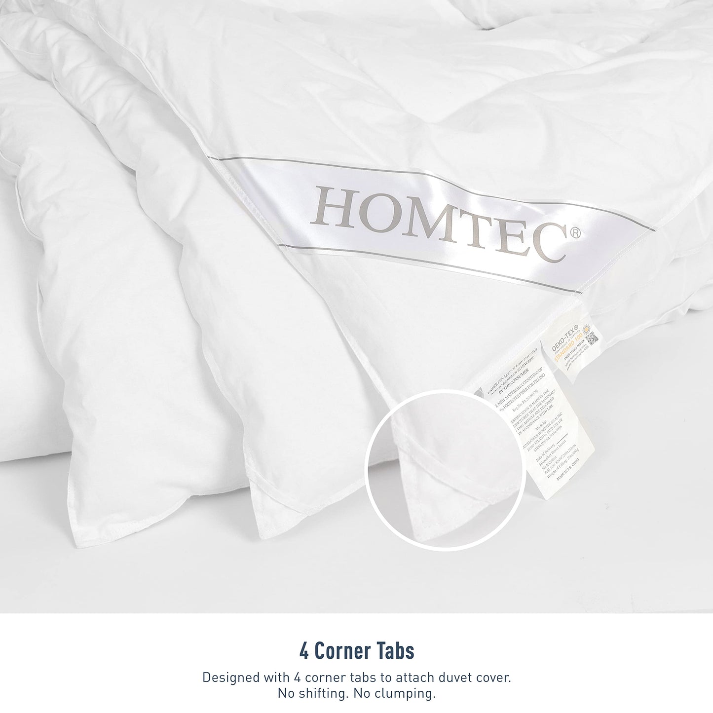 HOMTEC Duvet Insert Cotton Comforter Twin Size White Down Alternative Duvet Insert 100% Cotton Shell Quilted Fluffy Comforter Lightweight All Season 4 Corner Tabs Durable Breathable Noiseless